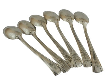 Silver Plated Tea Spoon Set with GV engraved Monogram Initials, French Art Deco Silverware