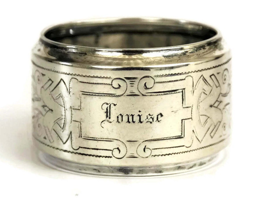 French Antique Silver Napkin Ring with Personalized Engraving Louise.