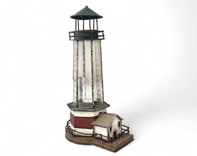 Lighthouse Tealight and Candle Holder, Vintage French Nautical and Coastal Home Decor