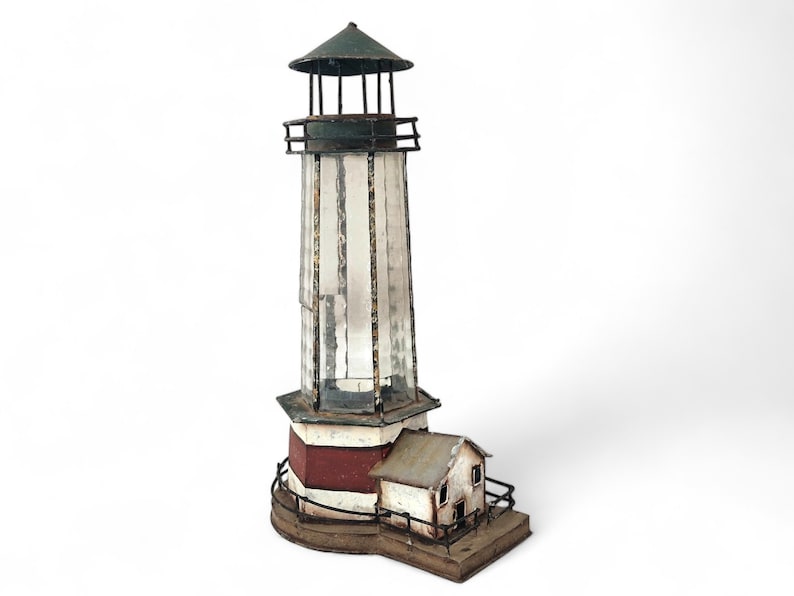 Lighthouse Tealight and Candle Holder, Vintage French Nautical and Coastal Home Decor