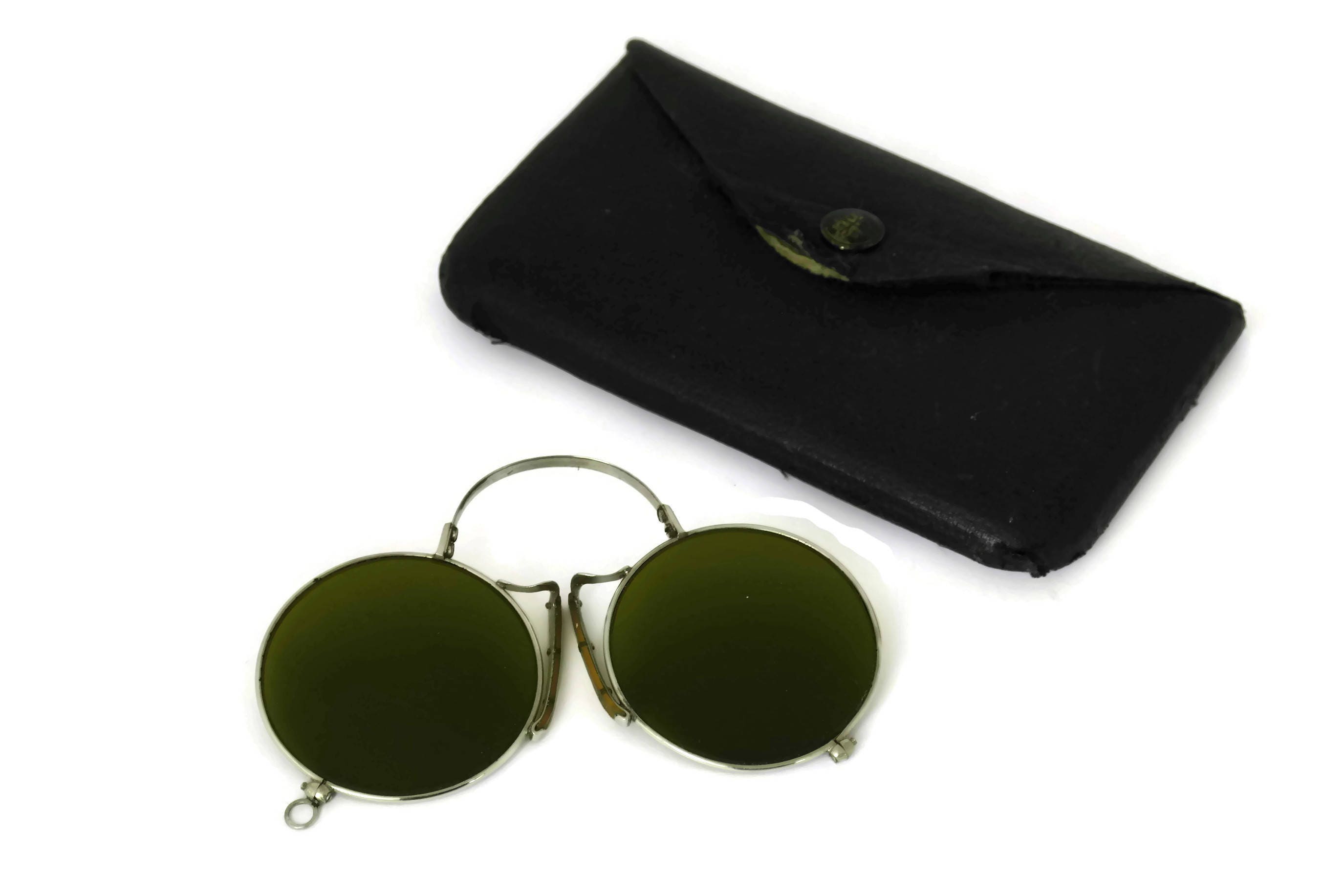 Antique Pince Nez Sunglasses. French Clip on Eye Glasses. Steampunk Wire Rimmed Spectacles.