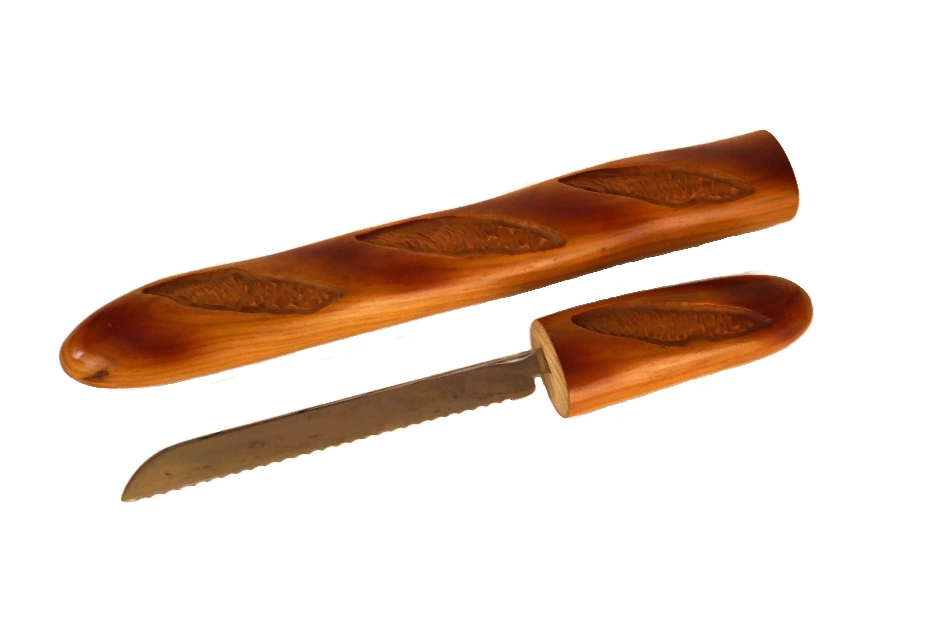 Vintage Wooden French Bread Knife, Serrated Baguette Slicer and Cutter