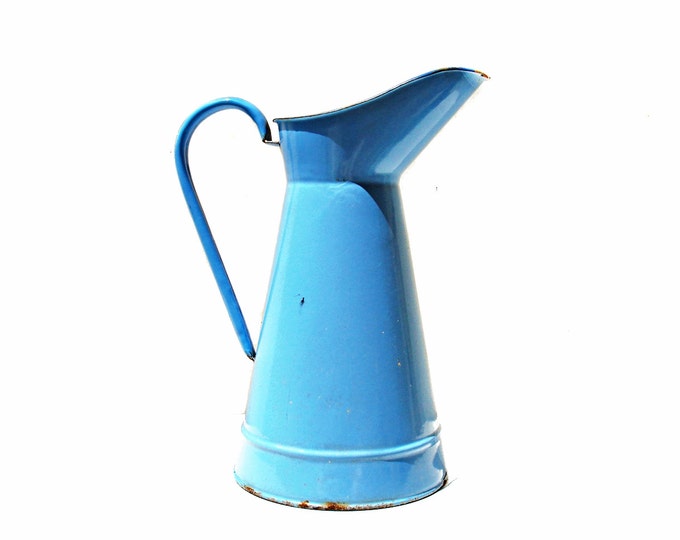 French Enamel Water Pitcher. Blue Watering Can. Etsy