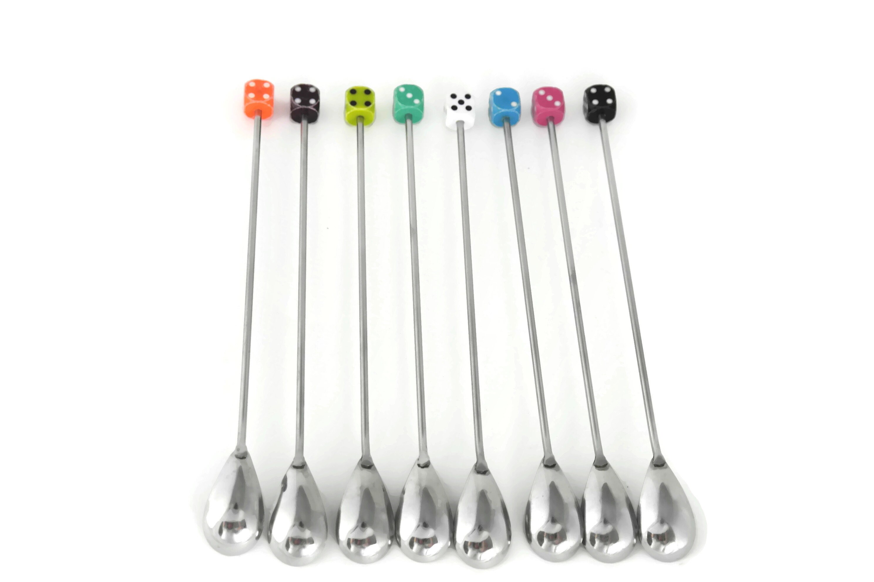 Vintage Swizzle Sticks. Set of Cocktail Stirrer Spoons with Dice. Bar