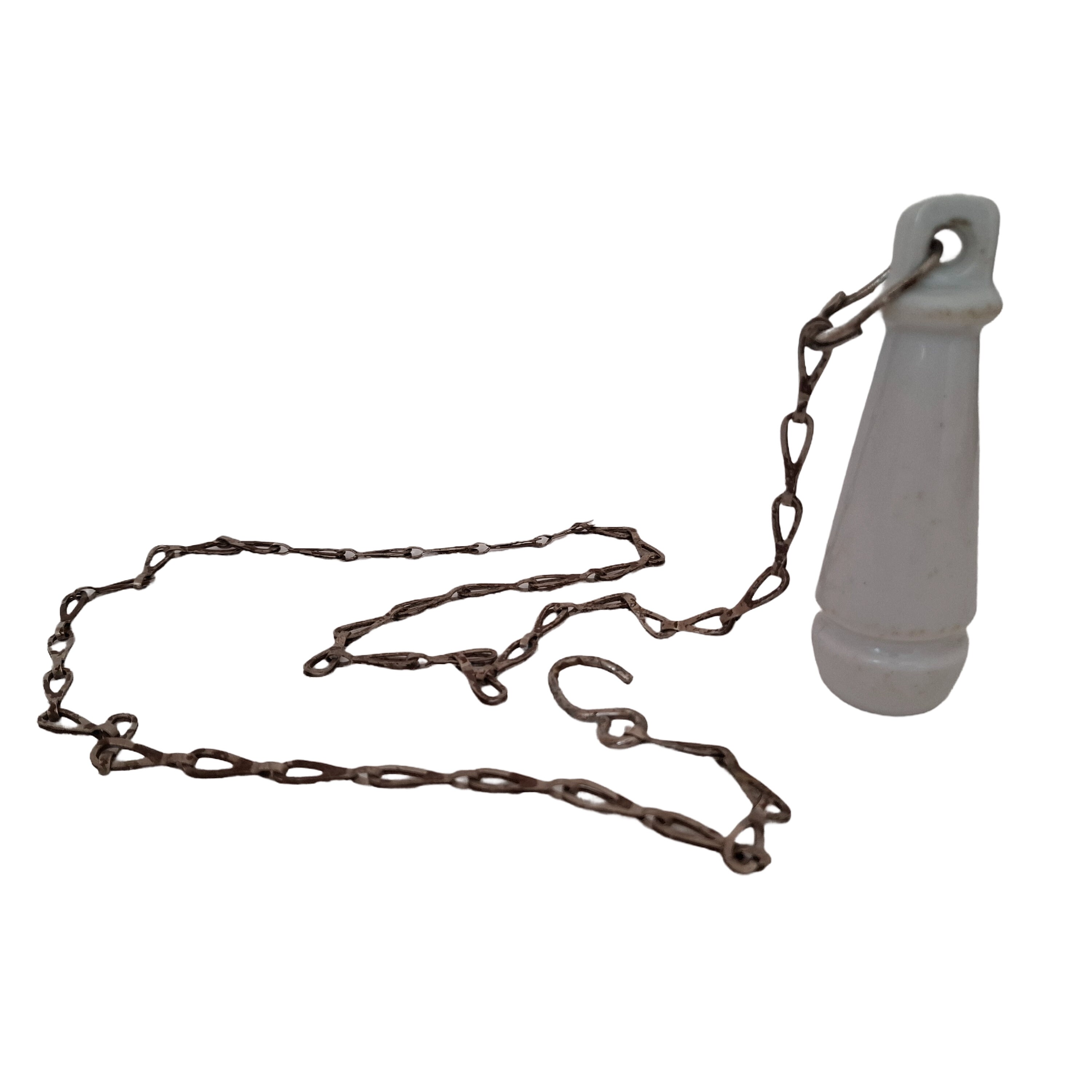 Antique Porcelain High Level Toilet Chain Pull and Handle, French Retro