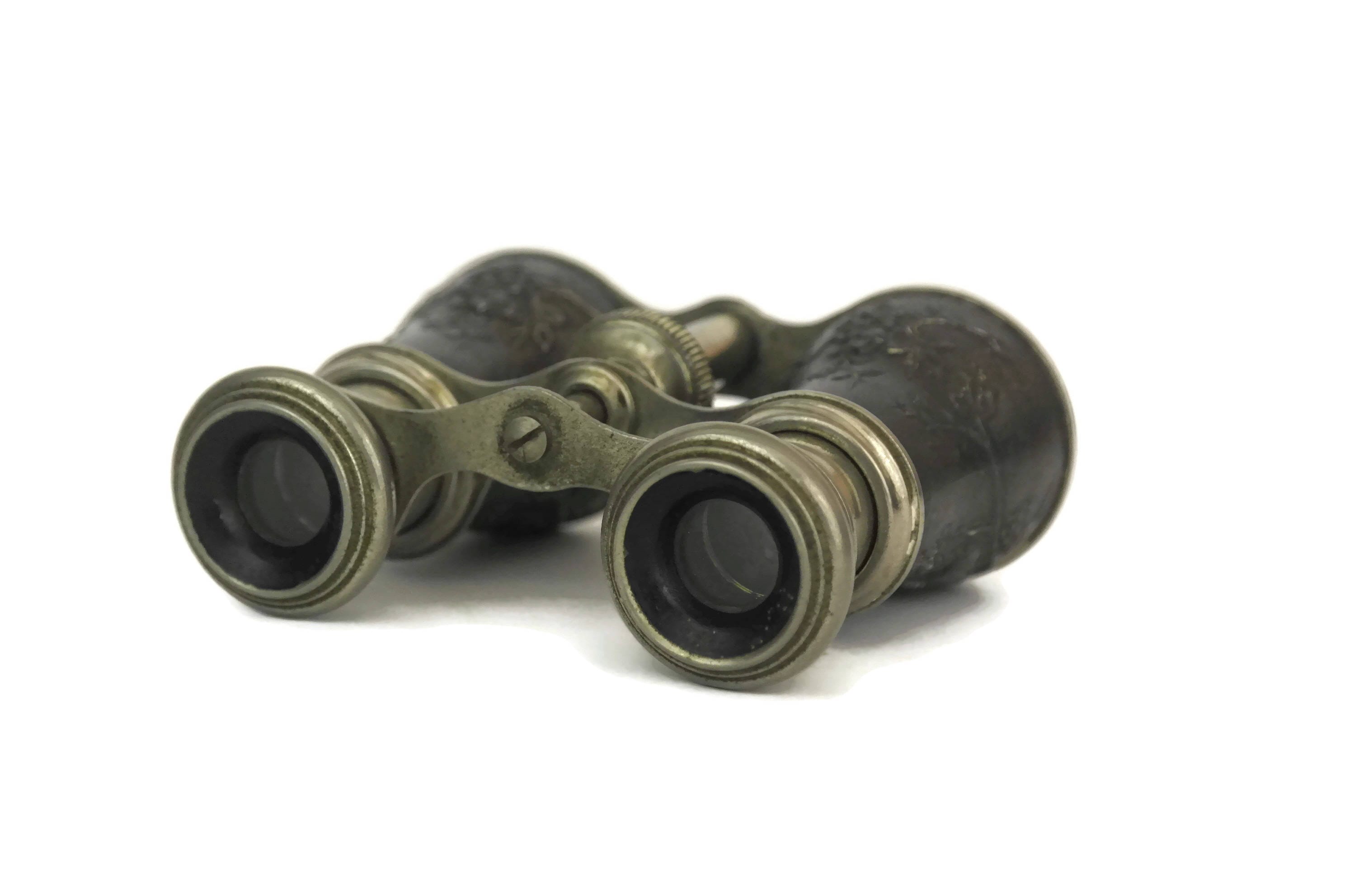 French Antique Opera Glasses With Embossed Birds and Cherry Blowwoms.