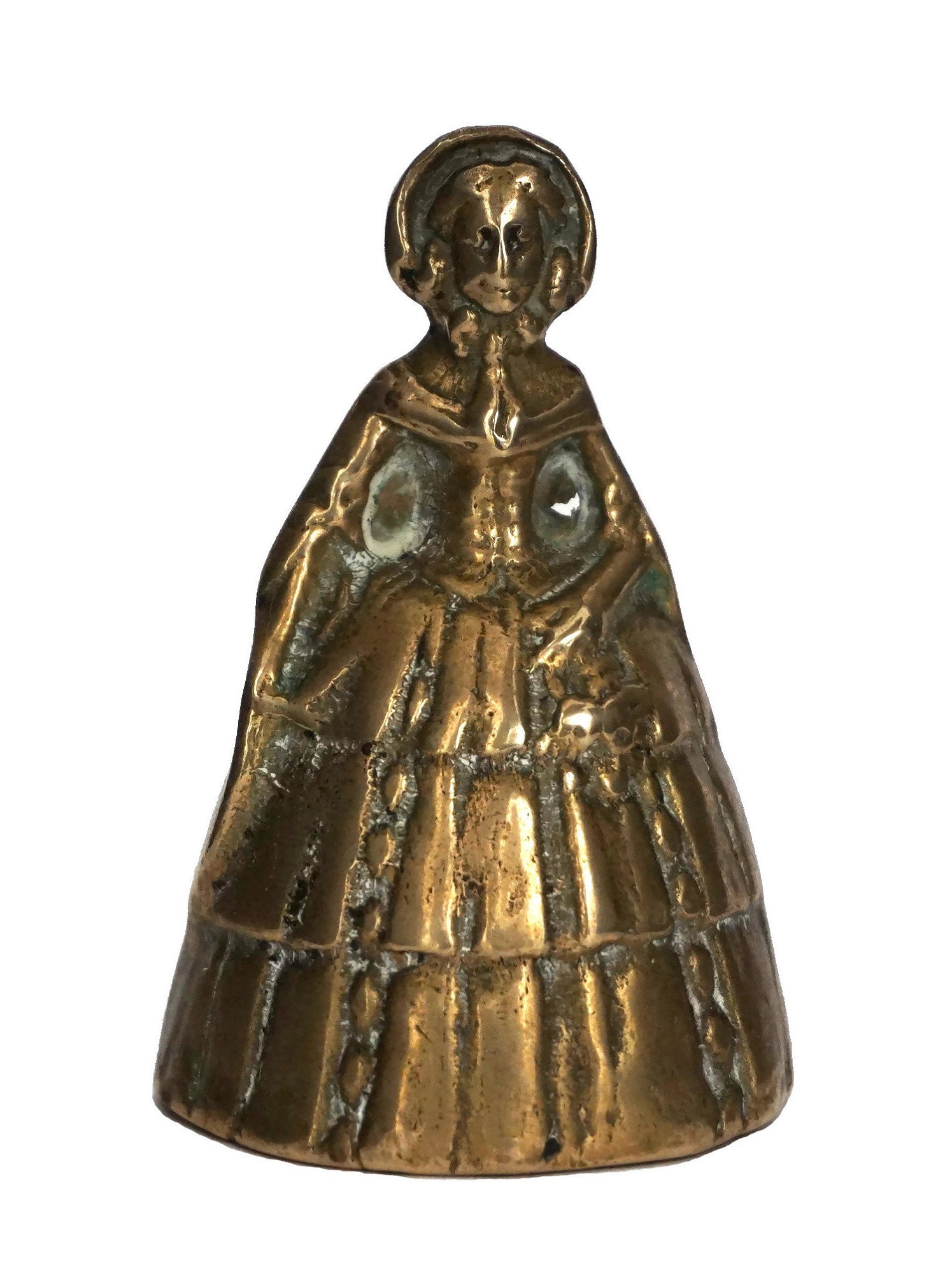 Brass Victorian Lady Table Bell, Vintage Figurine Service Bell