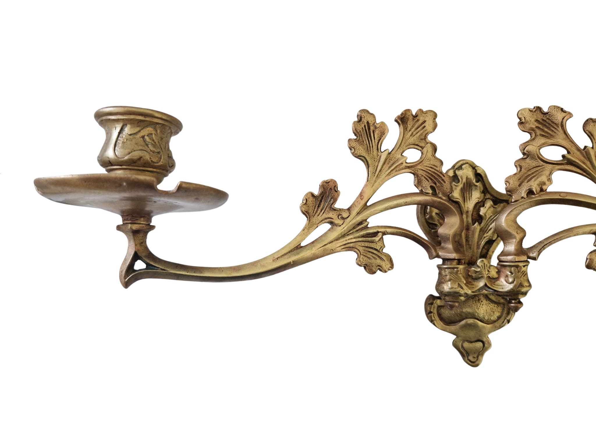 Art Nouveau Bronze Piano Candle Sconce Pair, French Candleholder Wall Lights