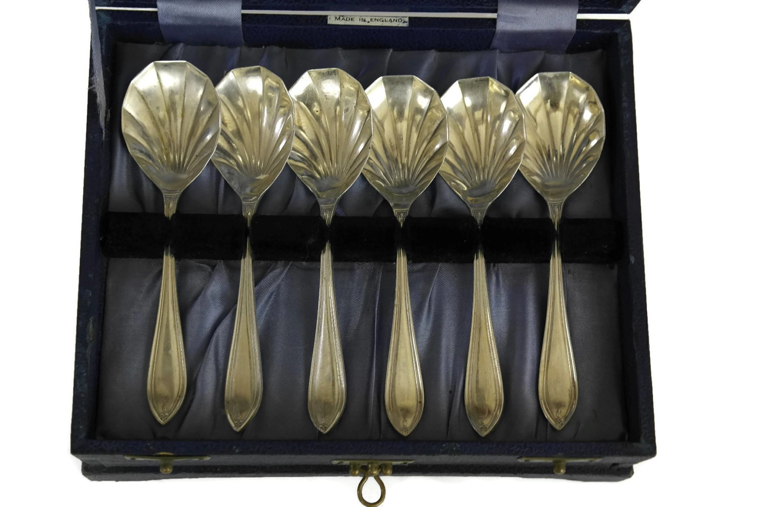 English Art Deco Silver Fork and Spoon Set. Boxed Set of Dessert Forks