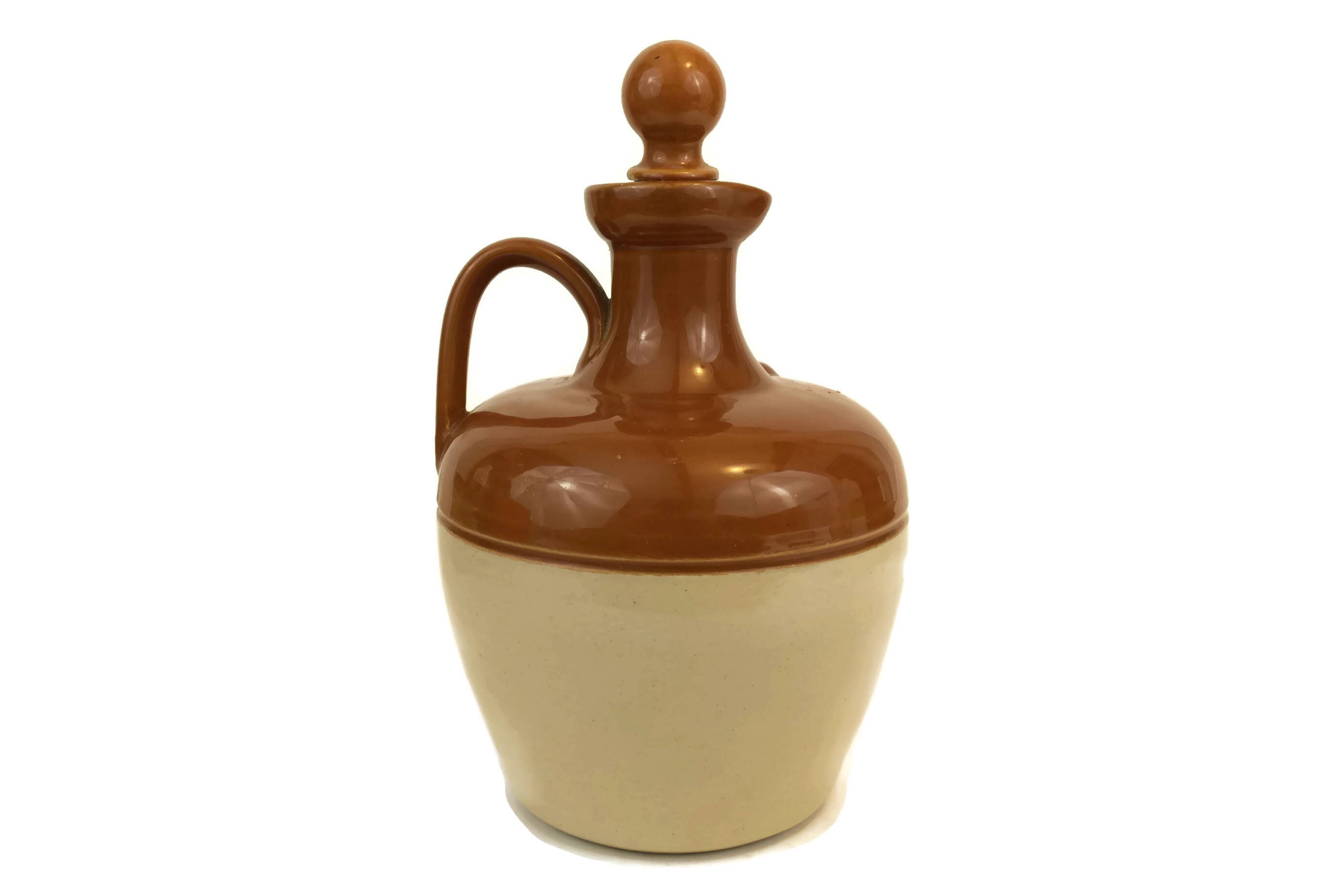 Vintage Scottish whiskey Stoneware Jug. TwoToned Handled Pottery