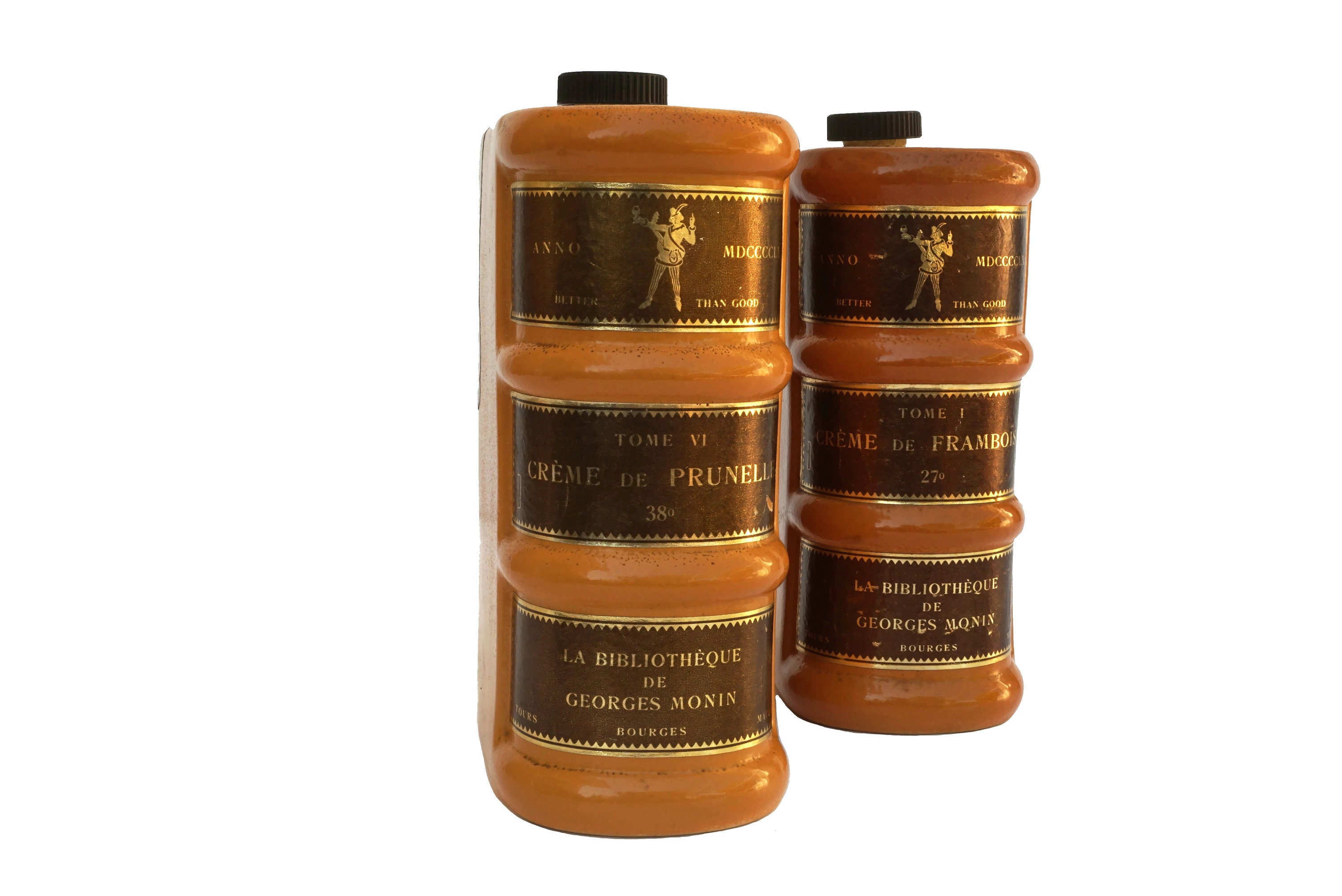 Ceramic Book Decanter Bottles for Monin Liqueurs, French Faux Book