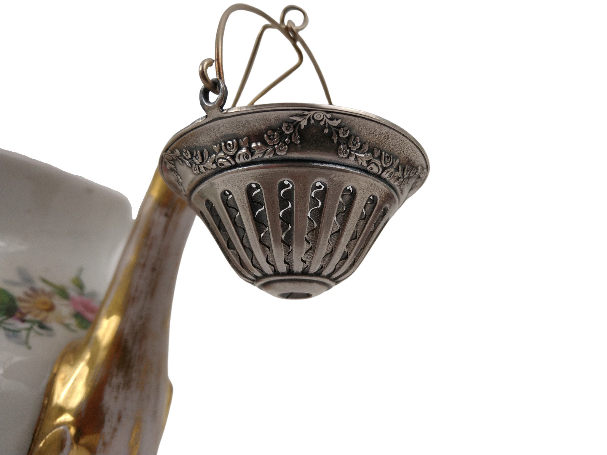 French Antique Silver Plated Teapot Spout Strainer Basket, Tea Lover Gifts