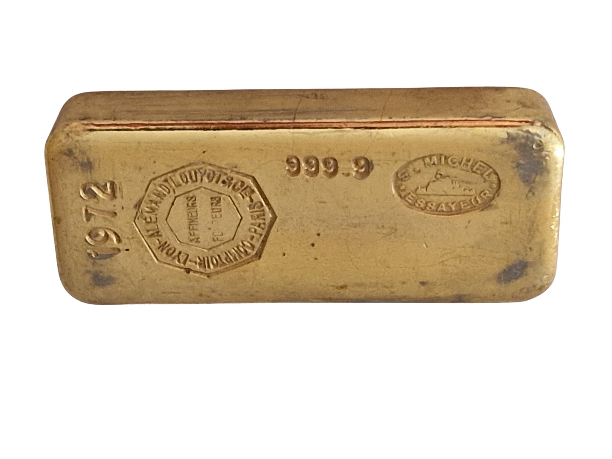 Faux Gold Bar Ingot Paperweight by Comptoir Lyon Alemand, 1970s French