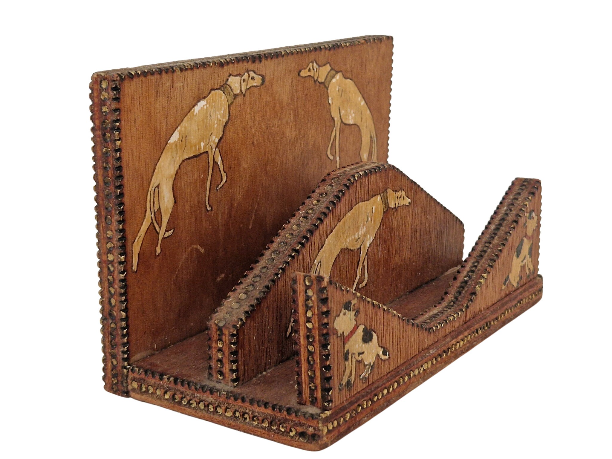 Art Deco Wooden Letter Rack Holder, French Mail Organizer with Hand