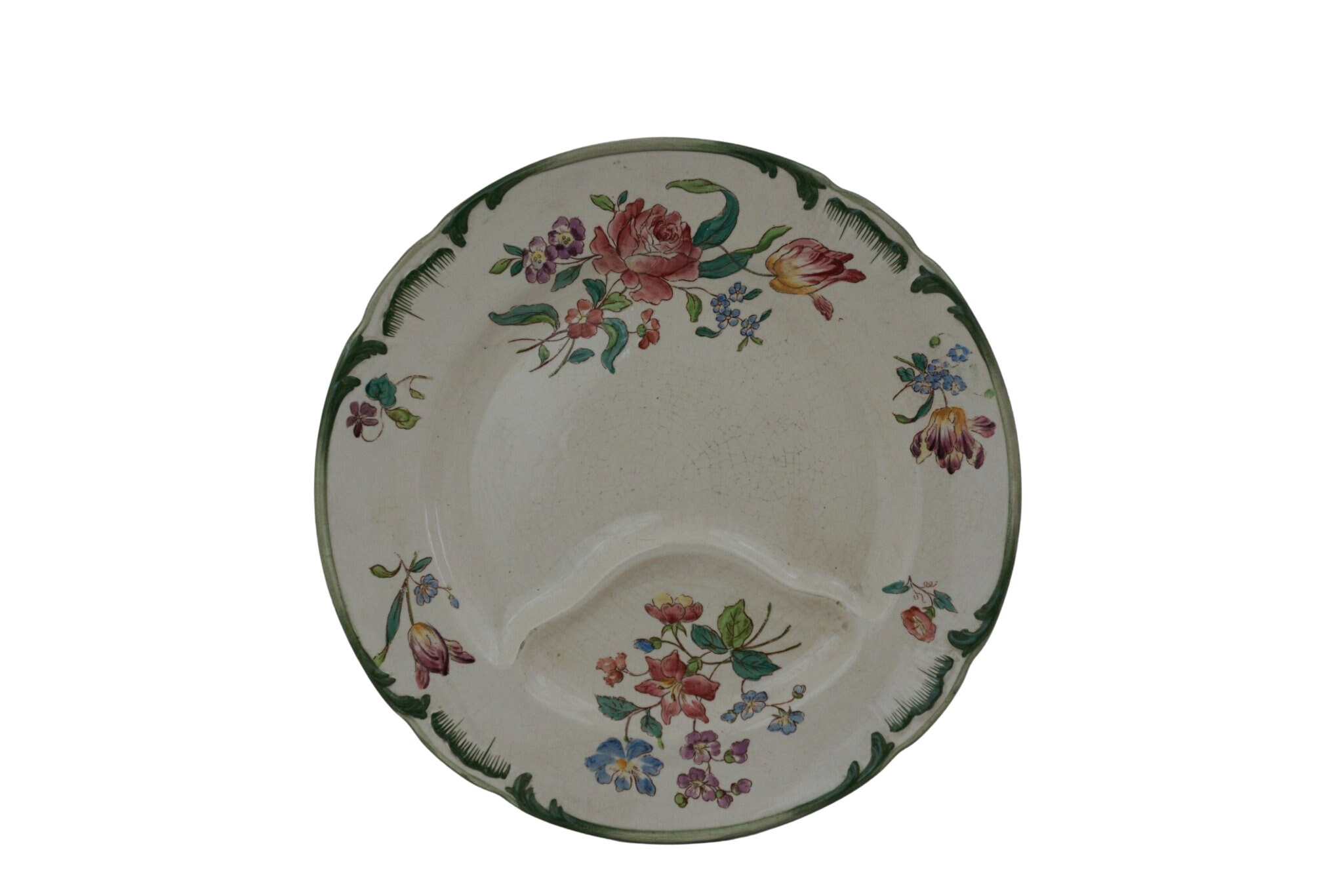 Assiette d'asperges et d'artichauts Français Antique de Longchamp avec Des Fleurs Décorées à La Main