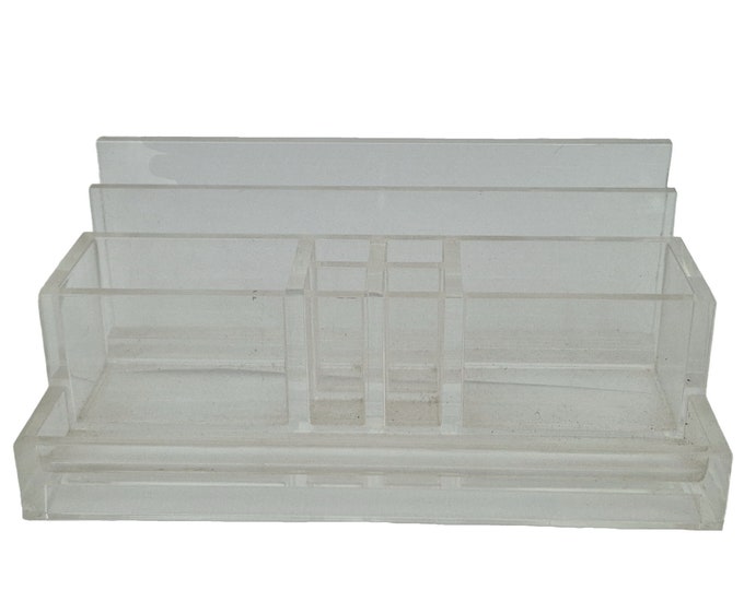 Vintage Guzzini Lucite Desk Organizer, Mail Caddy Designed by Fabio Manlio Ciocca