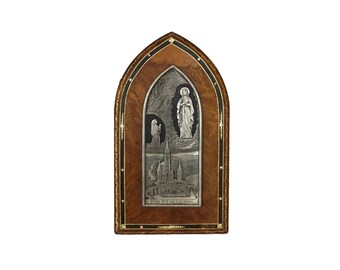 French Lourdes Souvenir Plaque with Saint Bernadette and Virgin Mary, Catholic Gifts