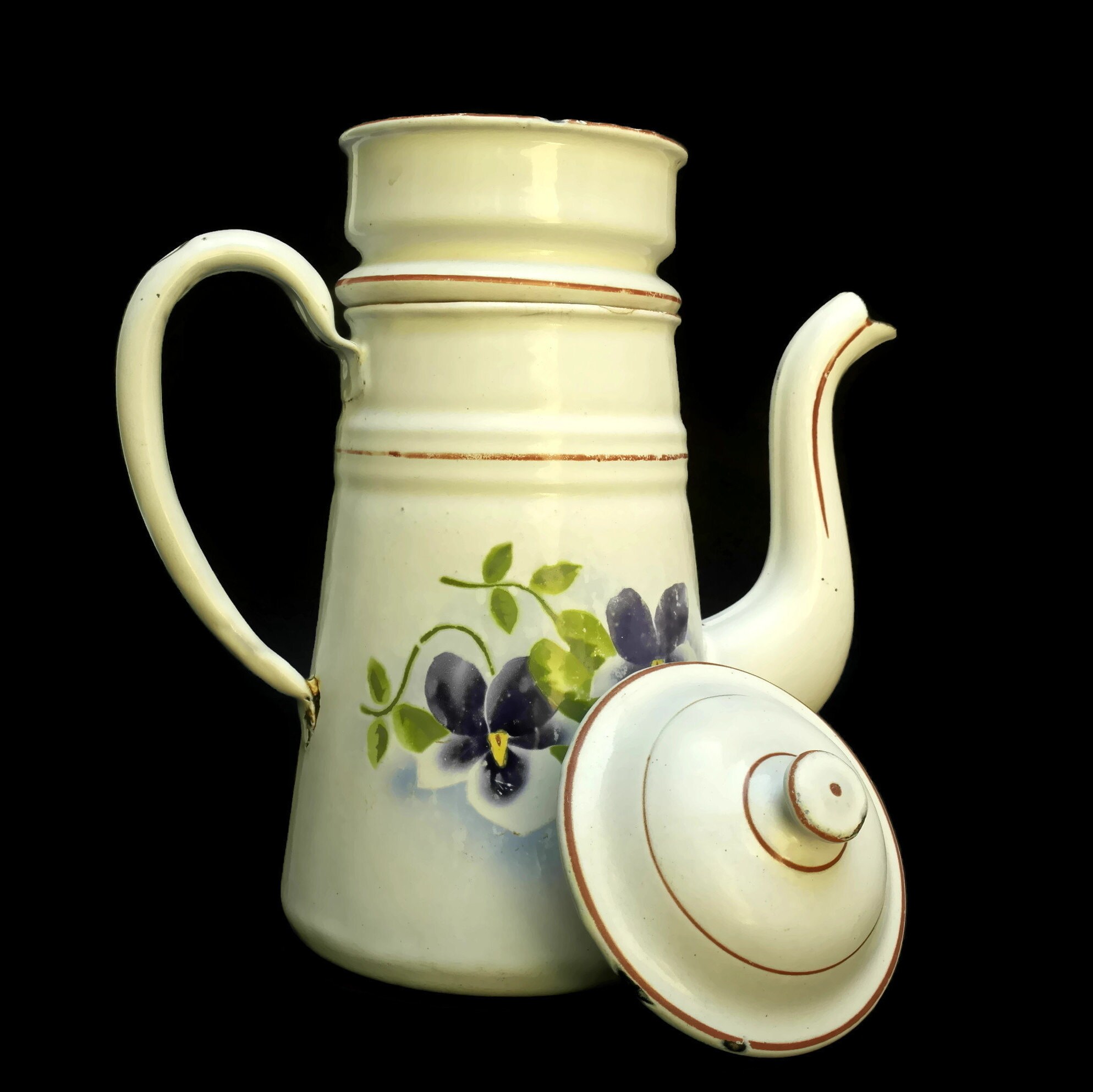 Shabby French Enamel Coffee Pot.