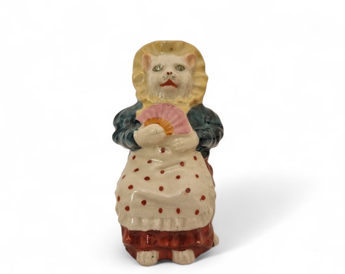 Cat Figurine Smash Money Box, Antique French Anthropomorphic Ceramic Figure, Saint Uze Pottery Piggy Bank