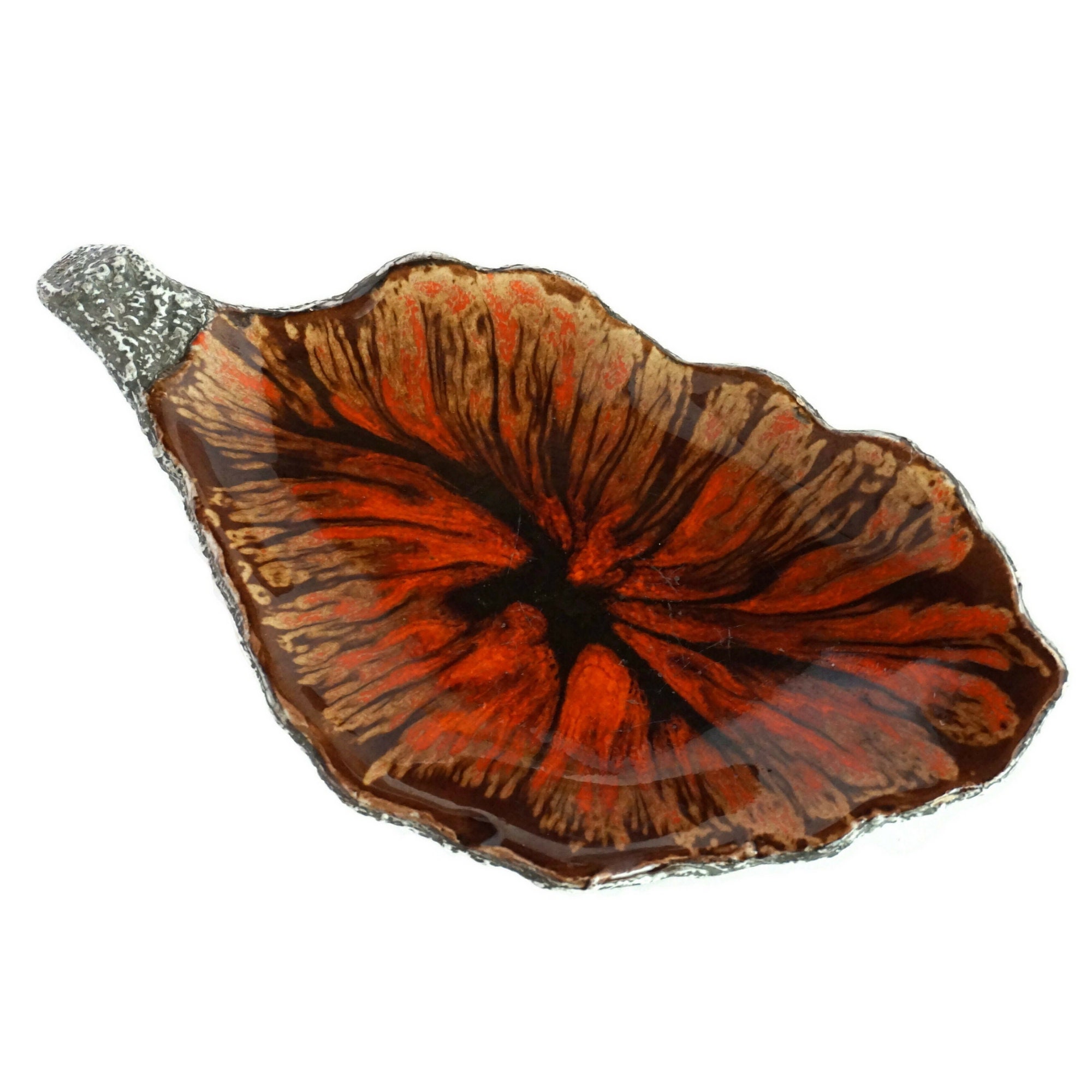 Vintage 50s Pottery Leaf Coin Dish, French Mid Century Ceramic Fat Lava