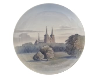 Royal Copenhagen Porcelain Plate with Roskilde Cathedral, Scandinavian Hand Painted Ceramic Wall Art