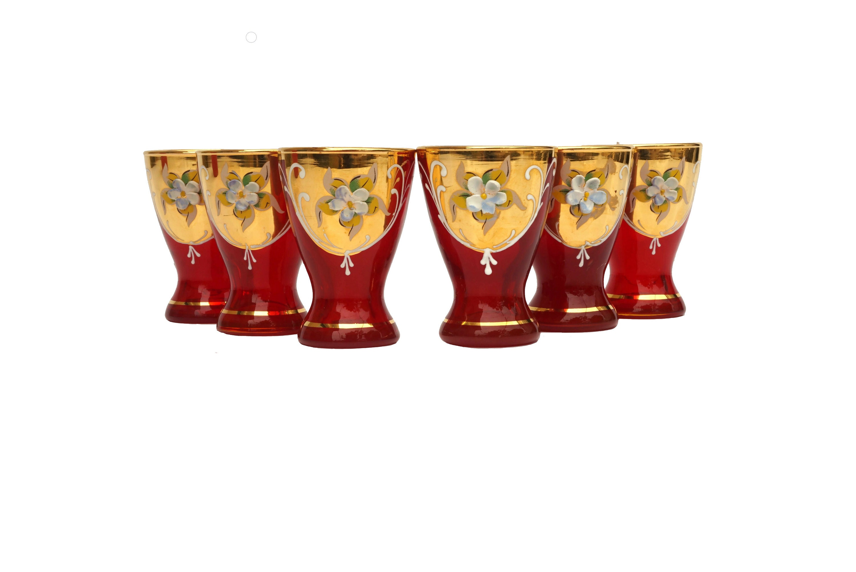 Vintage Murano Shot Glass Set of 6, Italian Bar Decor
