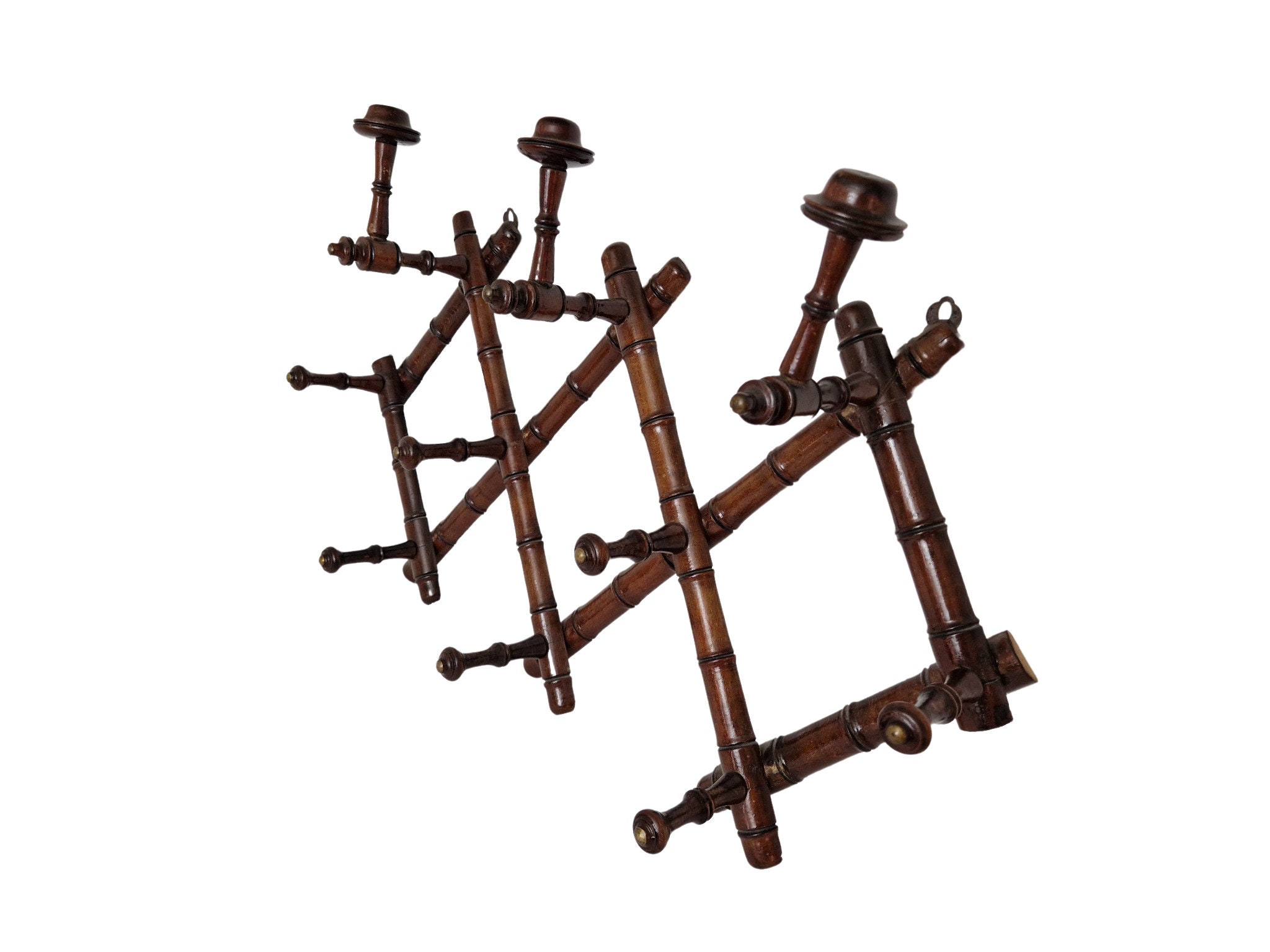 French Antique Wood Coat Hook, Expandable Wall Hanging Hat Stand Rack