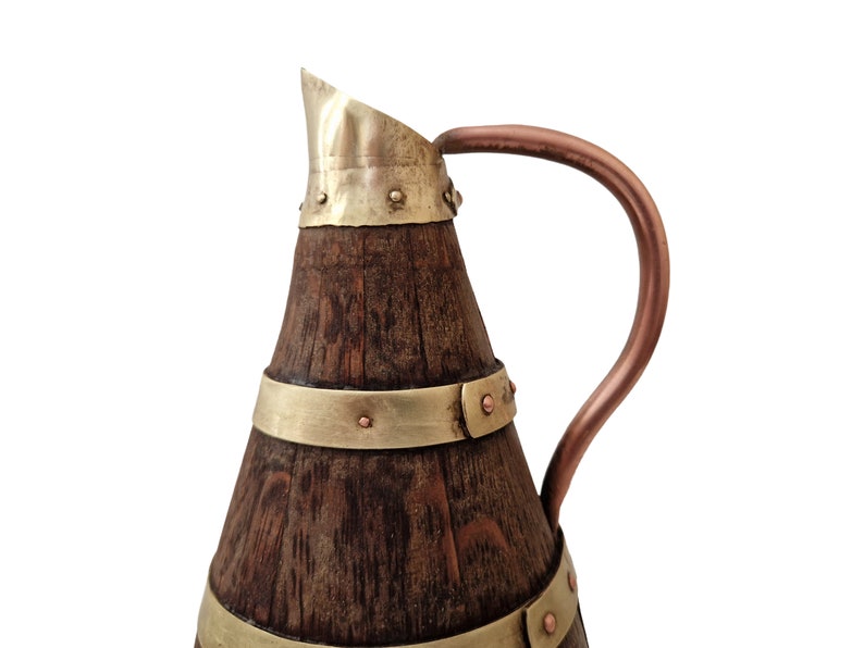 Oak Wood Wine Pitcher with Copper Handle