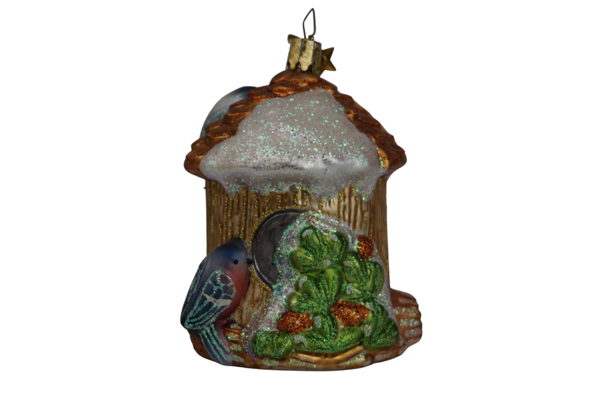 Vintage German Glass Christmas Tree Ornament with Birds and Birdhouse
