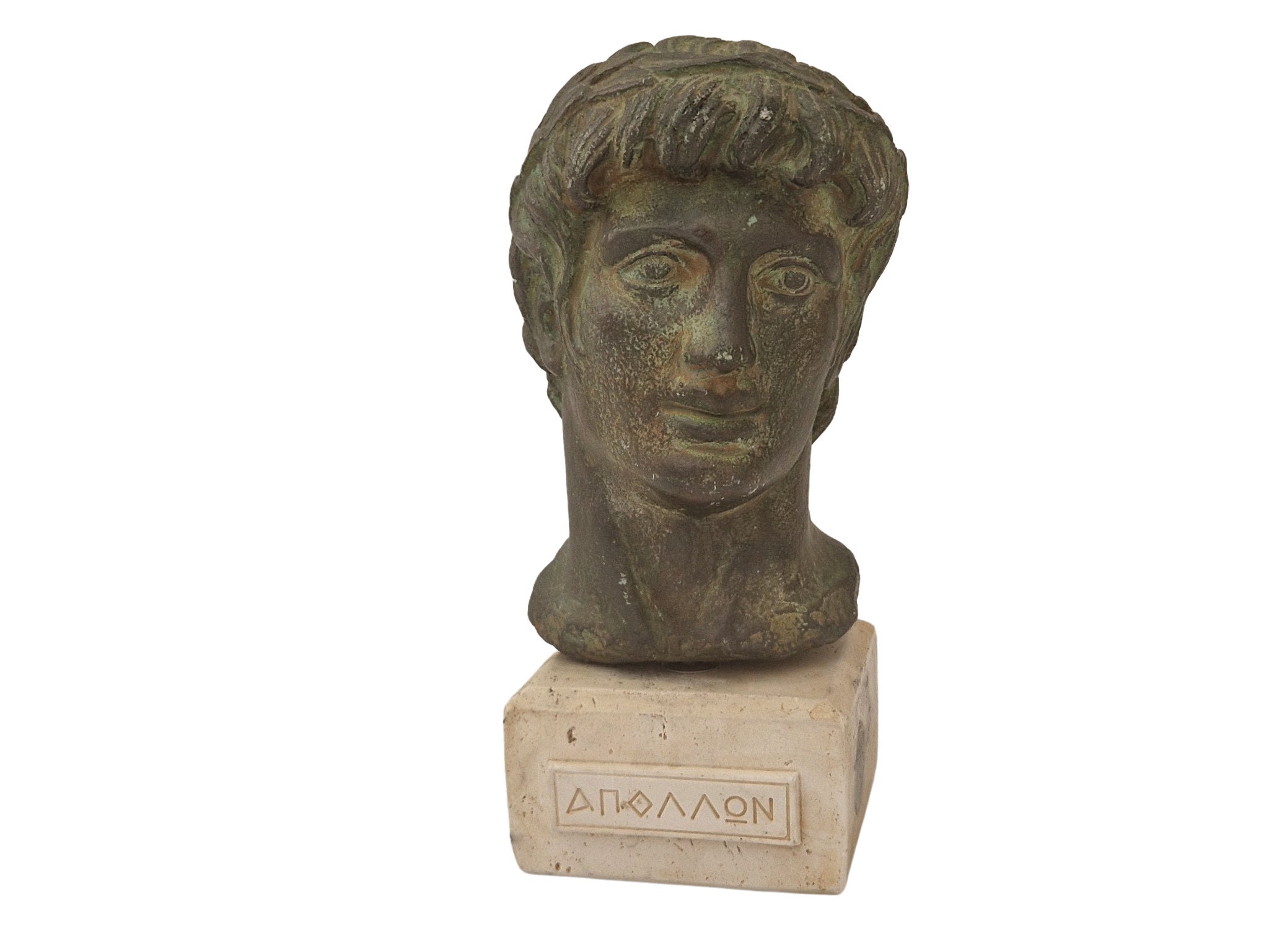 Apollo Head Portrait Bust Statue by Nick Botsas, Vintage Greek Museum