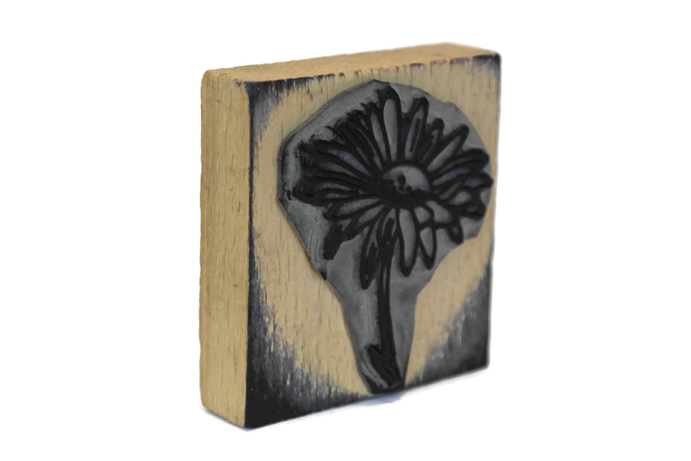 Daisy Rubber Stamp Wood Print Block.