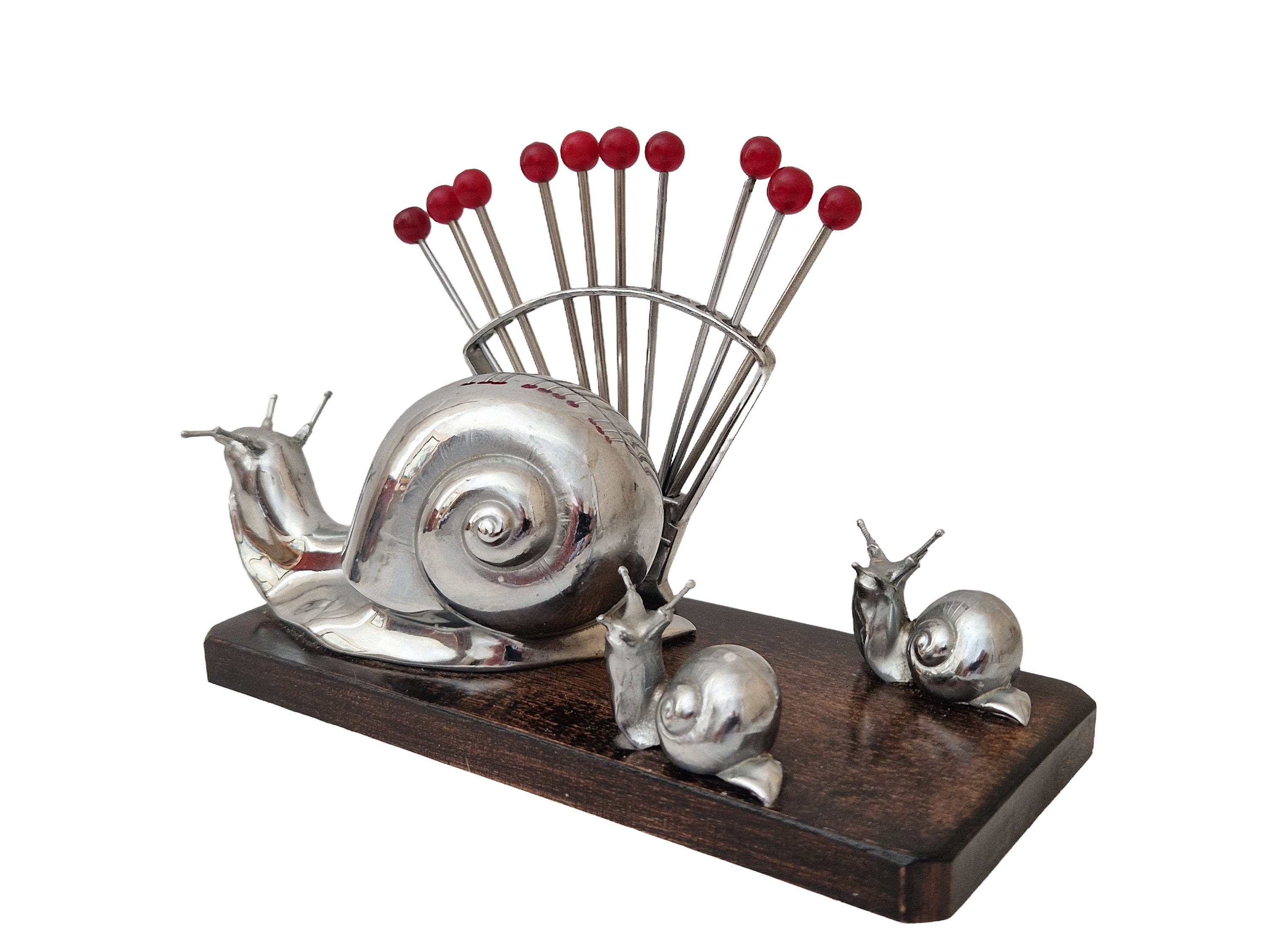 RESERVED for Chantal. Art Deco French Escargot Picks Holder, Family of