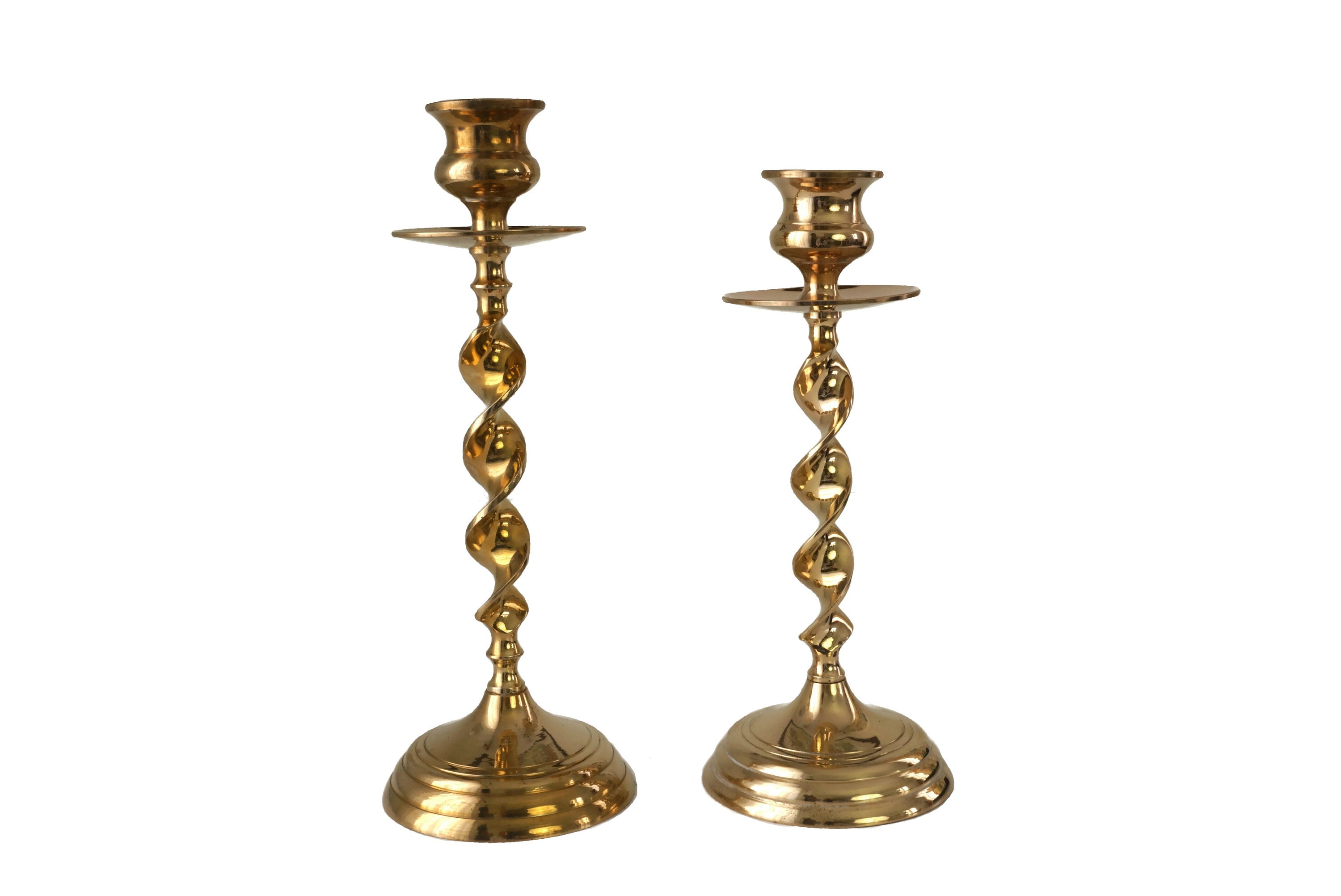 Vintage Brass Barley Twist Candlesticks, Pair of Mid Century Twisted