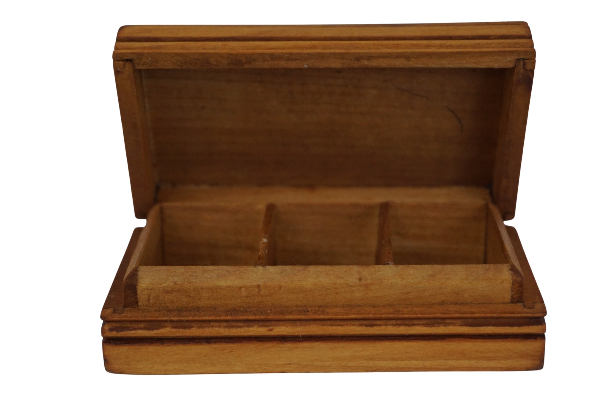 French Hand Painted Stamp Box with Flowers, Antique Carved Wooden Box