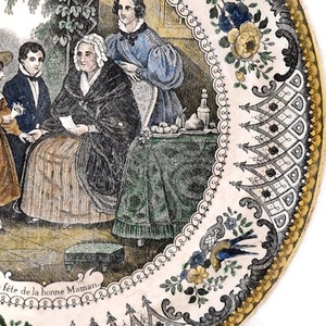 Antique French Transferware Plate with Victorian Grandmother, Gift for Grandma image 4