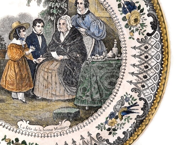 Antique French Transferware Plate with Victorian Grandmother, Gift for Grandma image 4