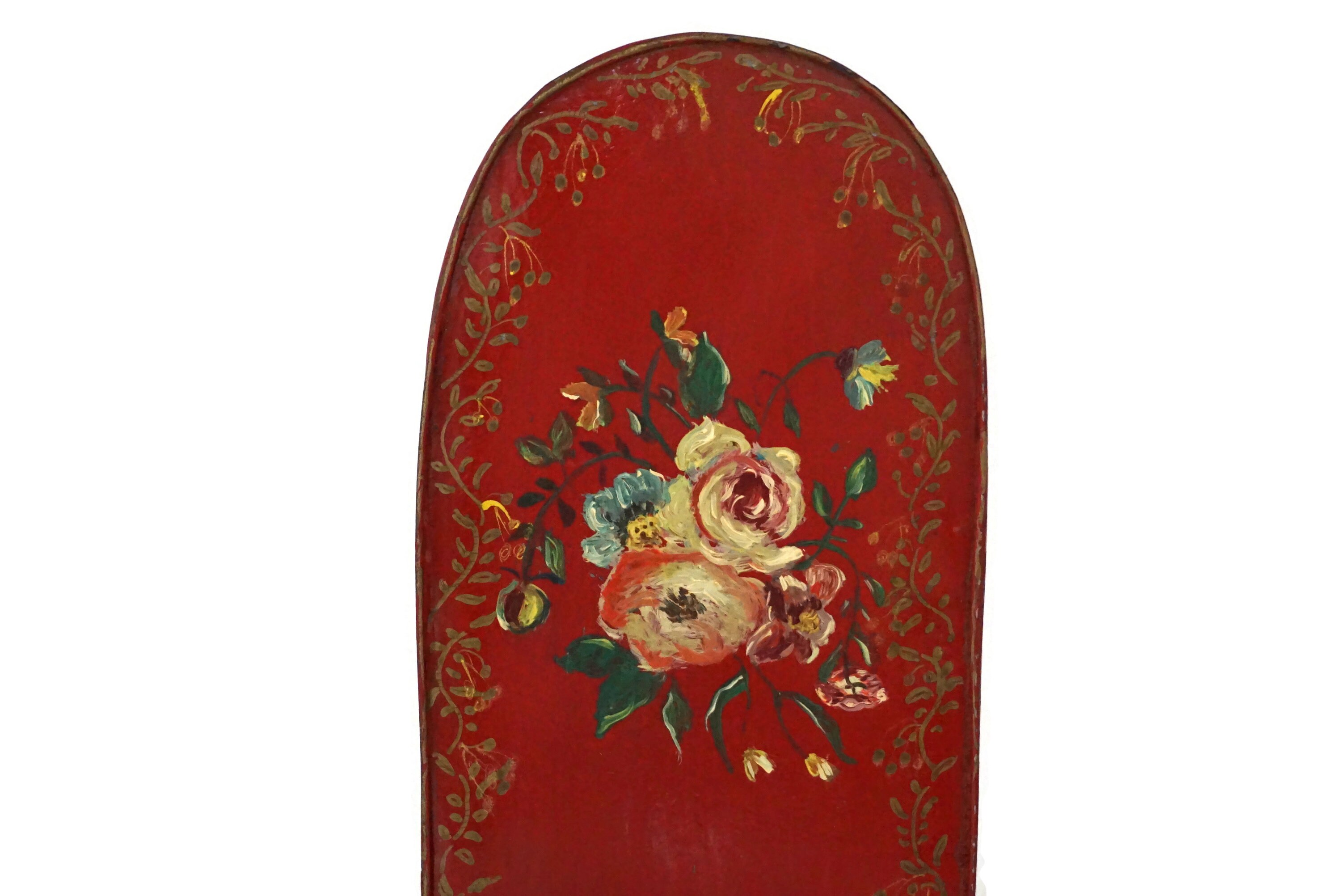 Antique French Tole Candle Holder with Hand Painted Flowers, Toleware