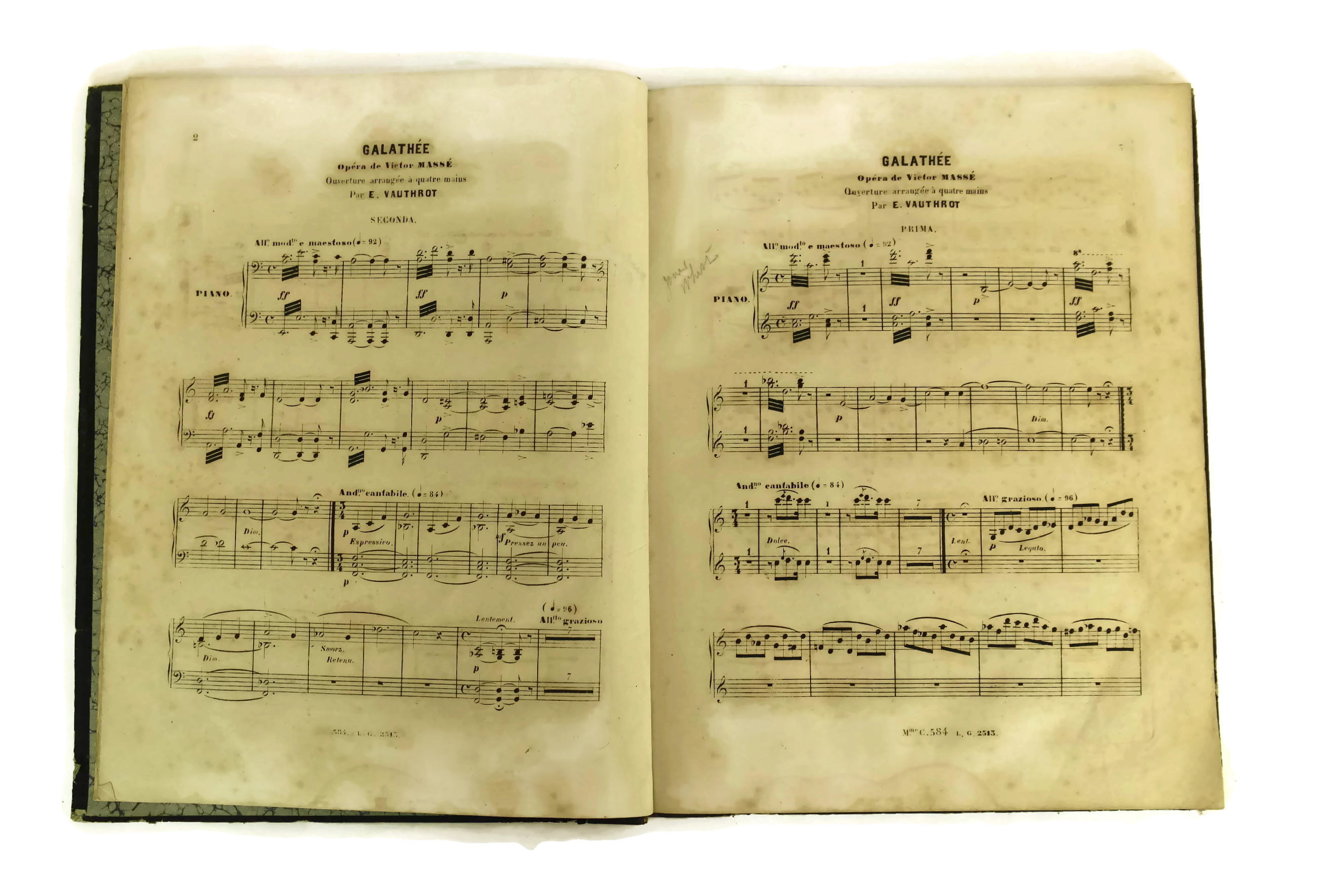 Antique Music Sheet Book of Massé Opera Galathée. Classical Piano