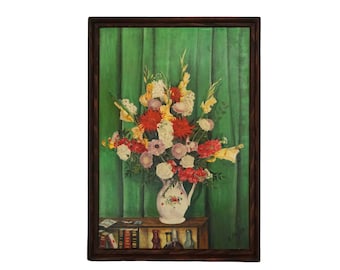 Mid Century Flowers Still Life Painting, French Floral Bouquet Art
