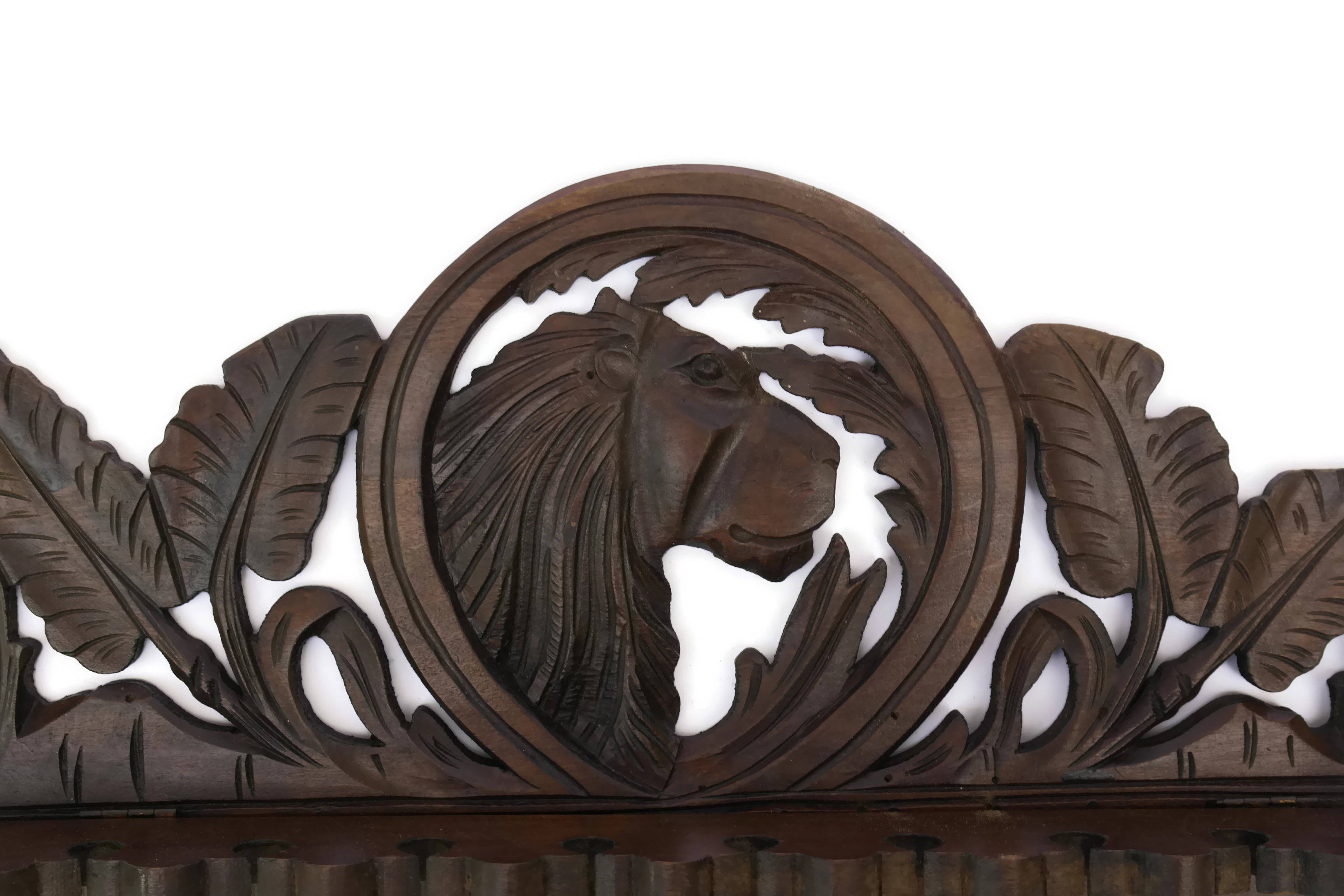 Vintage Carved Wood Pipe Stand With Lion Head. Smoking Pipe Rack.