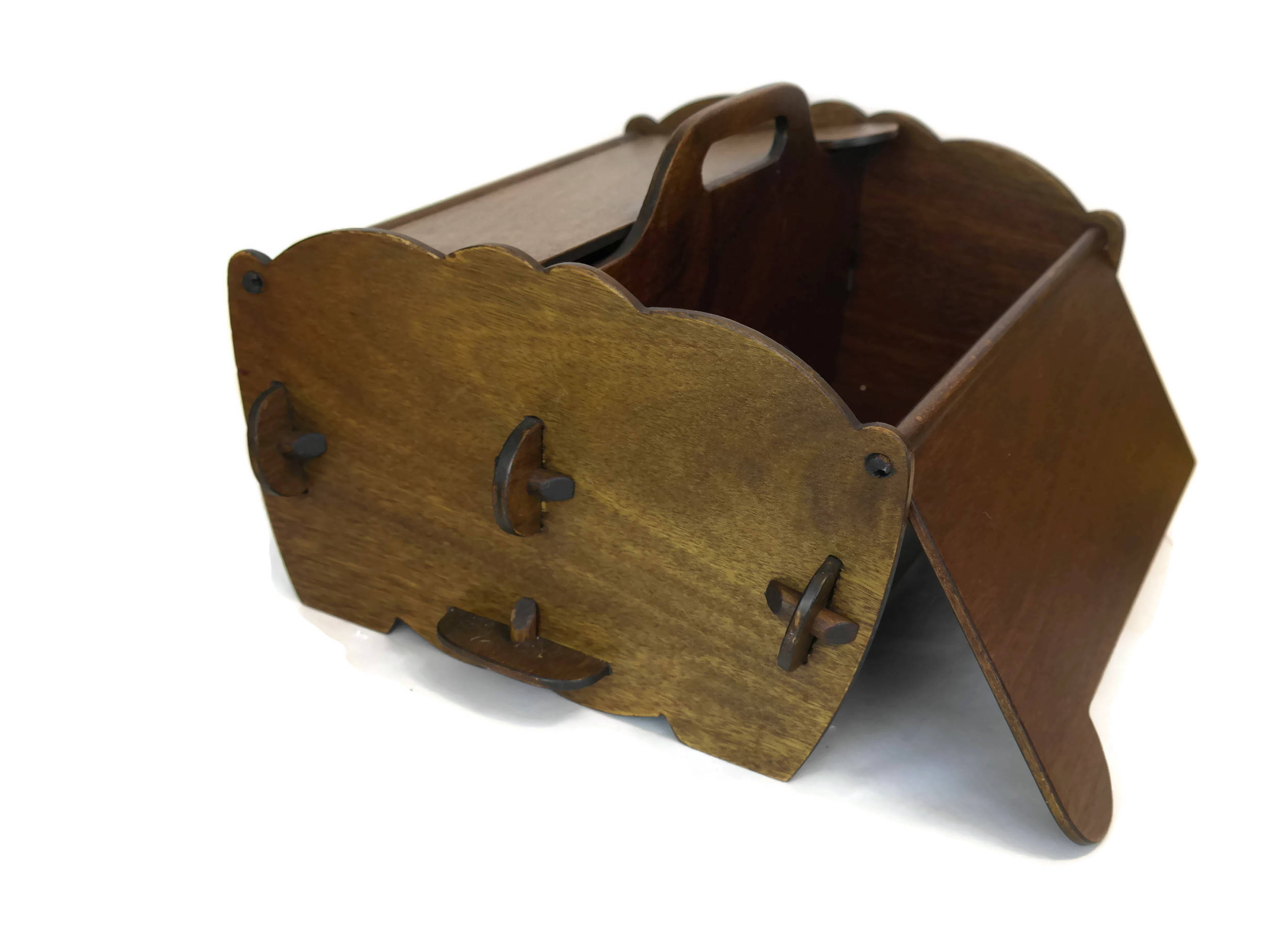 Wooden Sewing Box. Vintage French Knitting Basket with Lid. Gift for