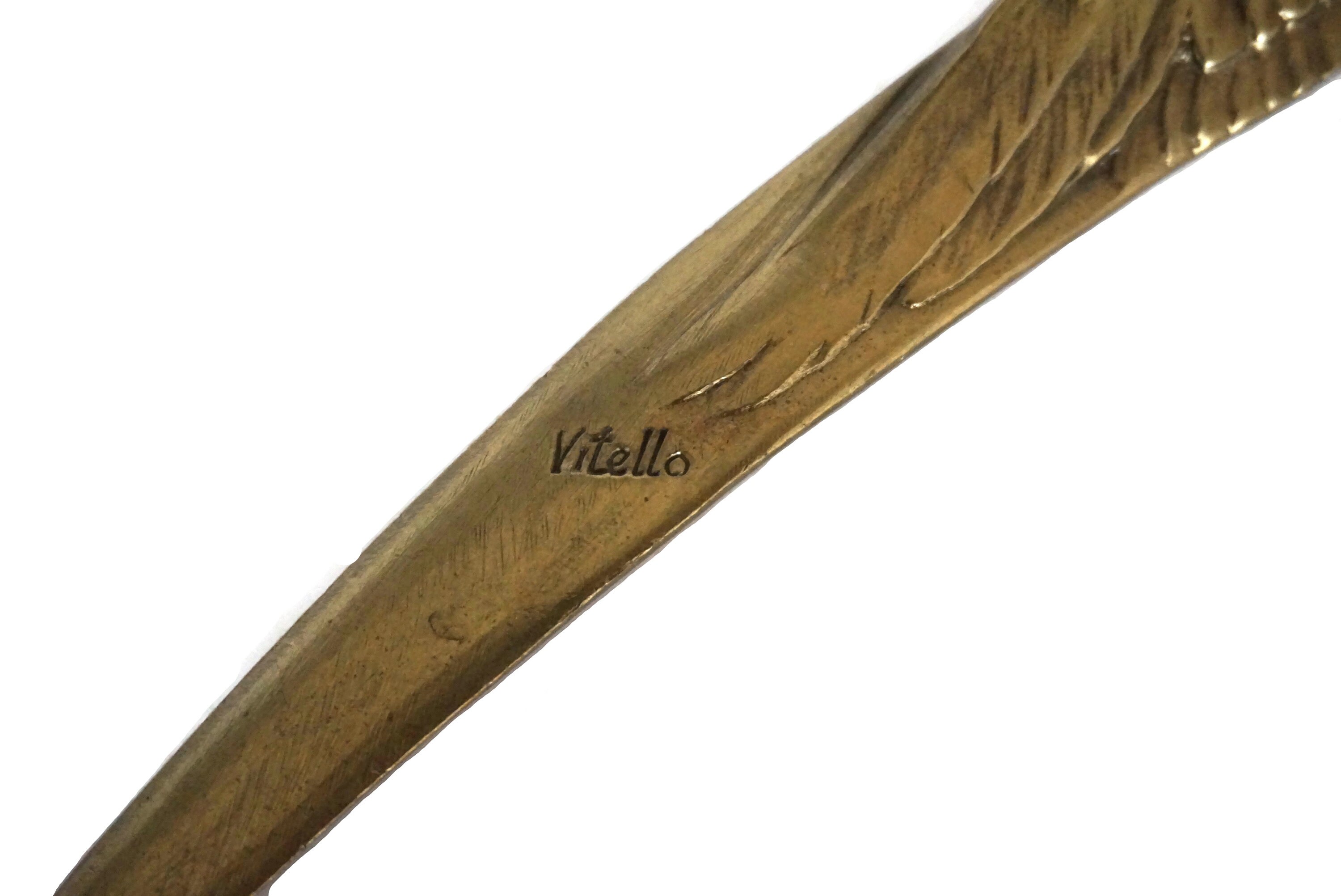 Art Deco Bronze Letter Opener Knife with Eagle Signed Vitello, Antique