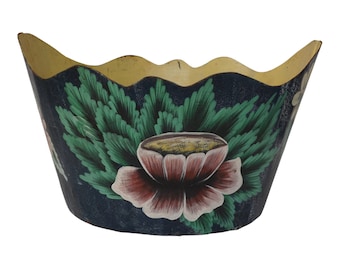 French Tole Planter Cache Pot, Vintage Hand Painted Monteith Wine Bottle Chiller