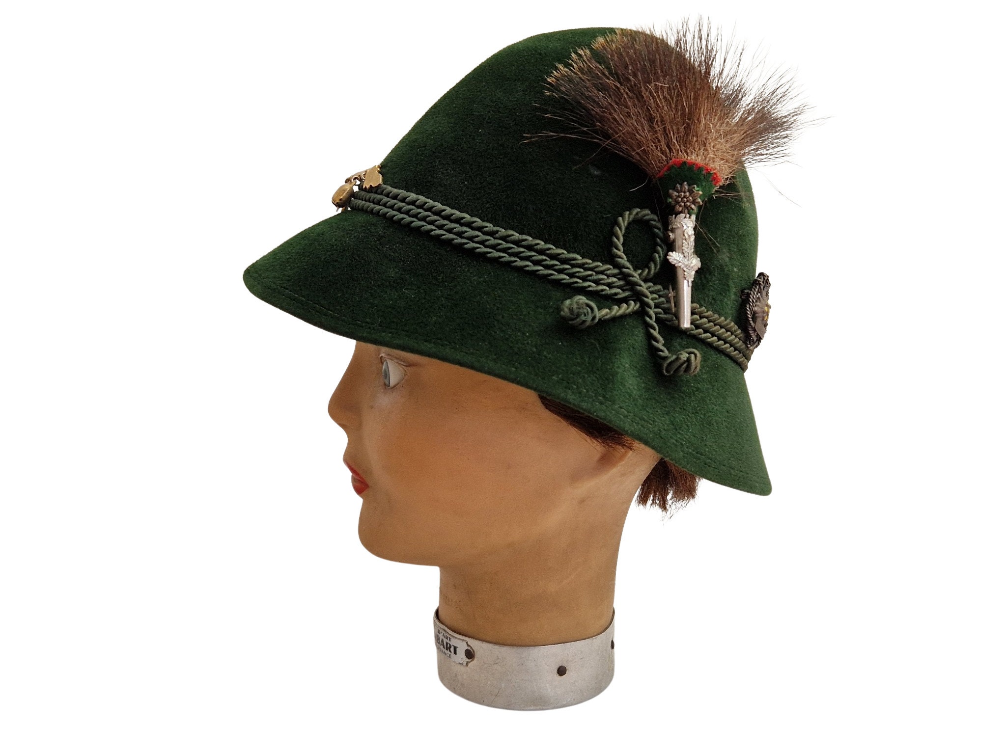 Vintage Tyrolean Hat with Brush and Pins, Traditional Austrian Folk Costume
