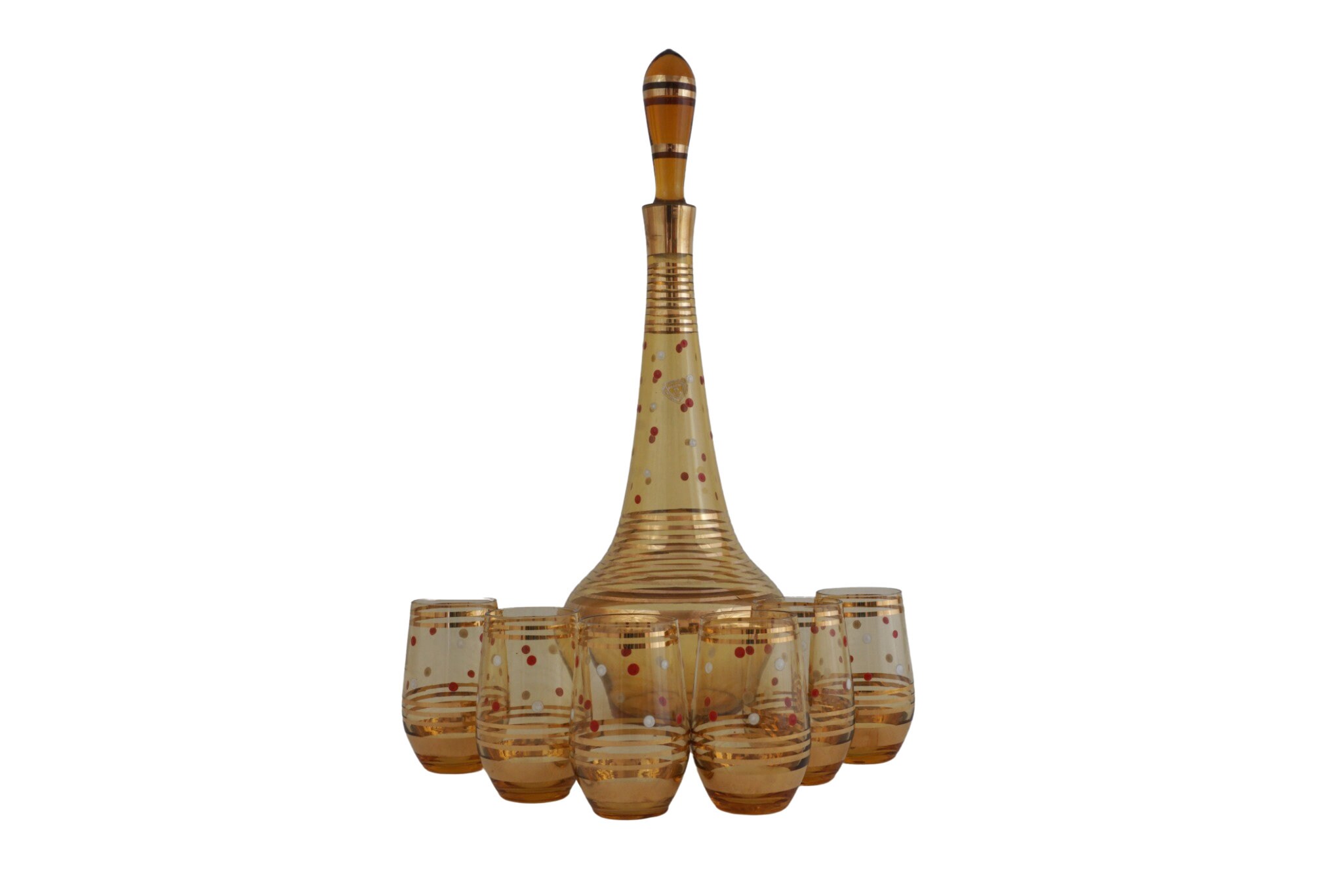 Ensemble de Carafes et Verre à Grena avec Polka Peinte La Main, Bar Barres Boho Du Milieu Siècle