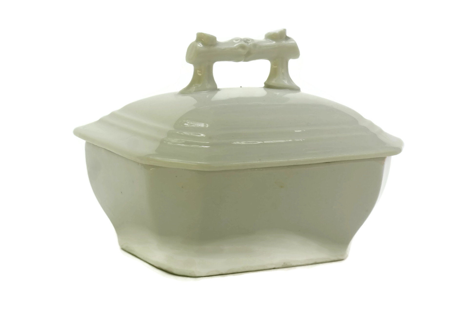 Antique White Porcelain Soap Dish with Lid.