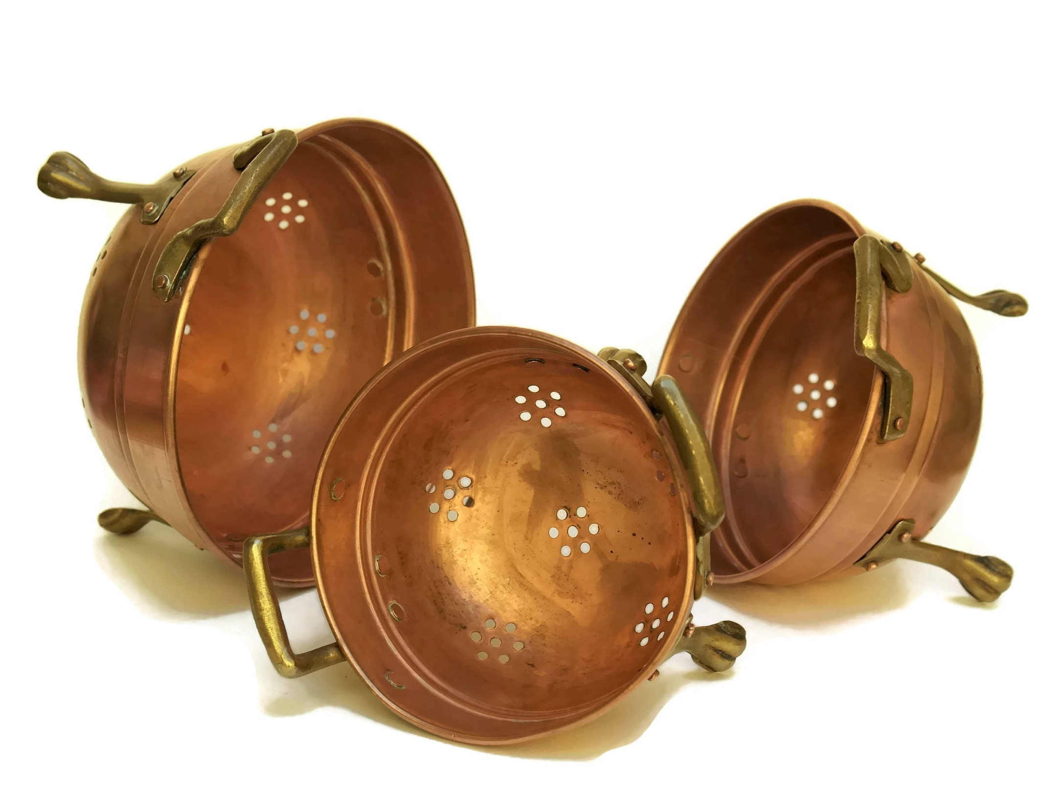 French Copper Colanders Set of 3.