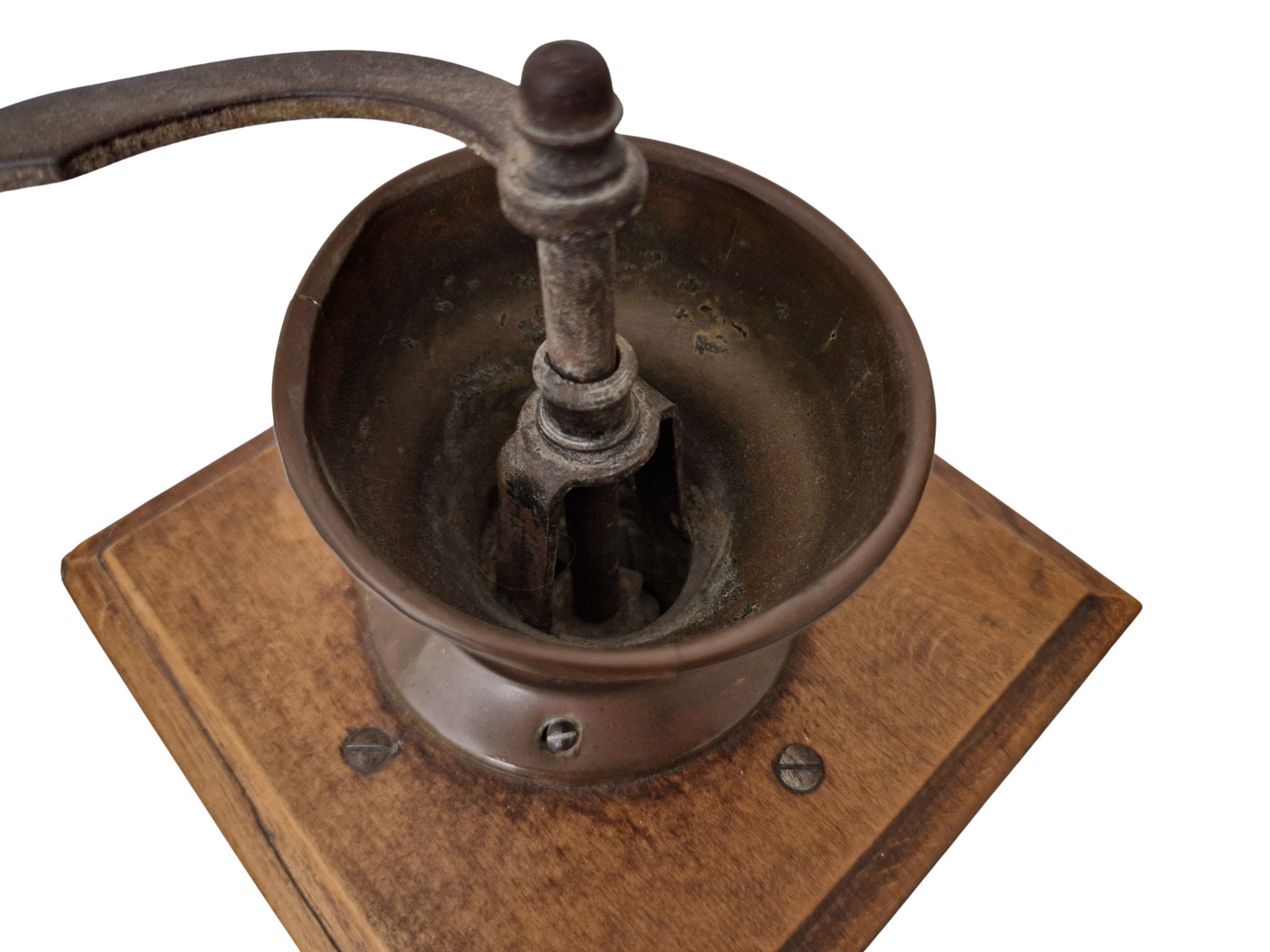 Antique Wood Manual Coffee Mill Grinder by Peter Dienes, French Country