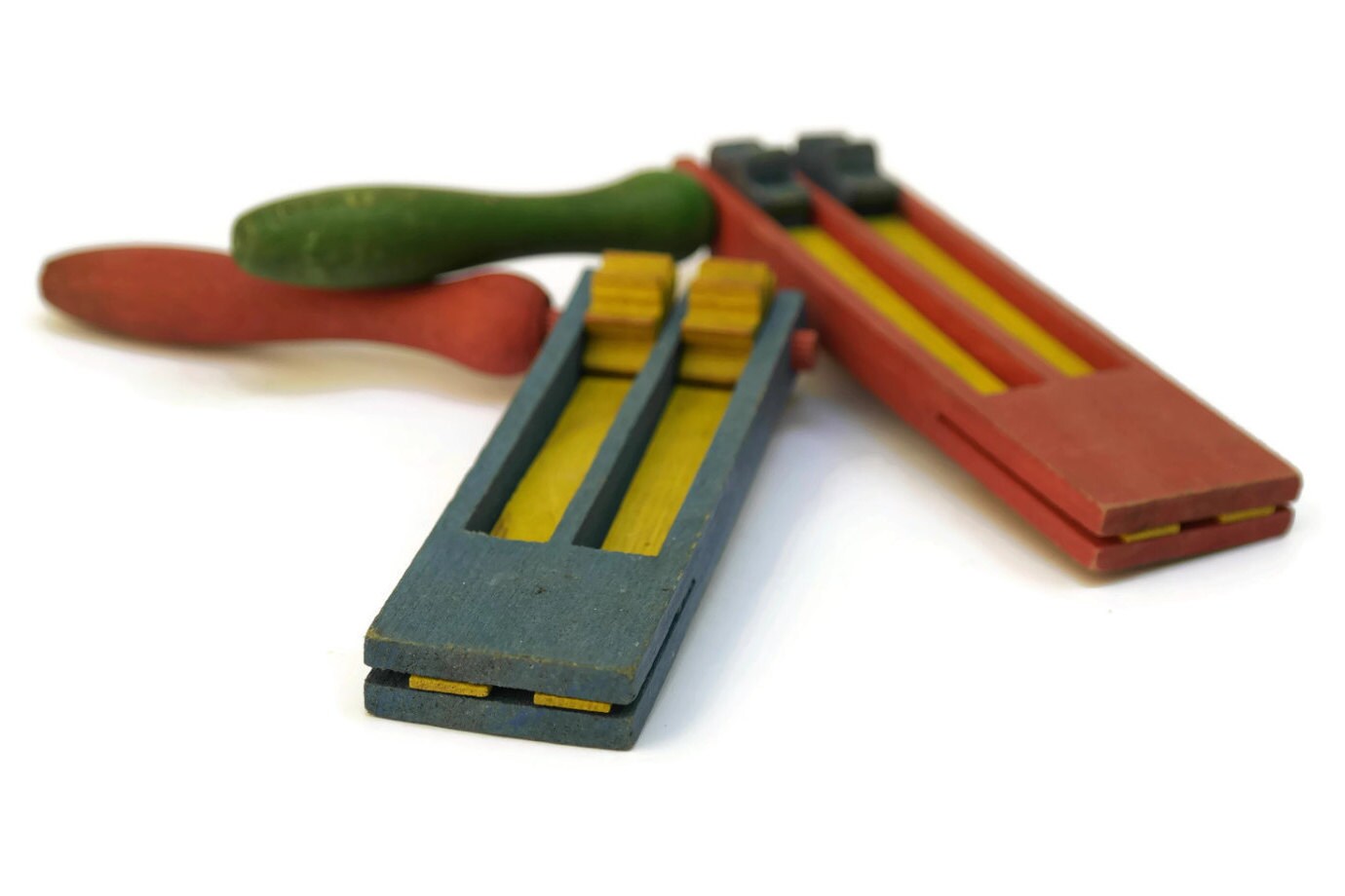 Wooden Noisemaker Rattle. Pair of Ratchet Noisemakers. Spinning Gregor