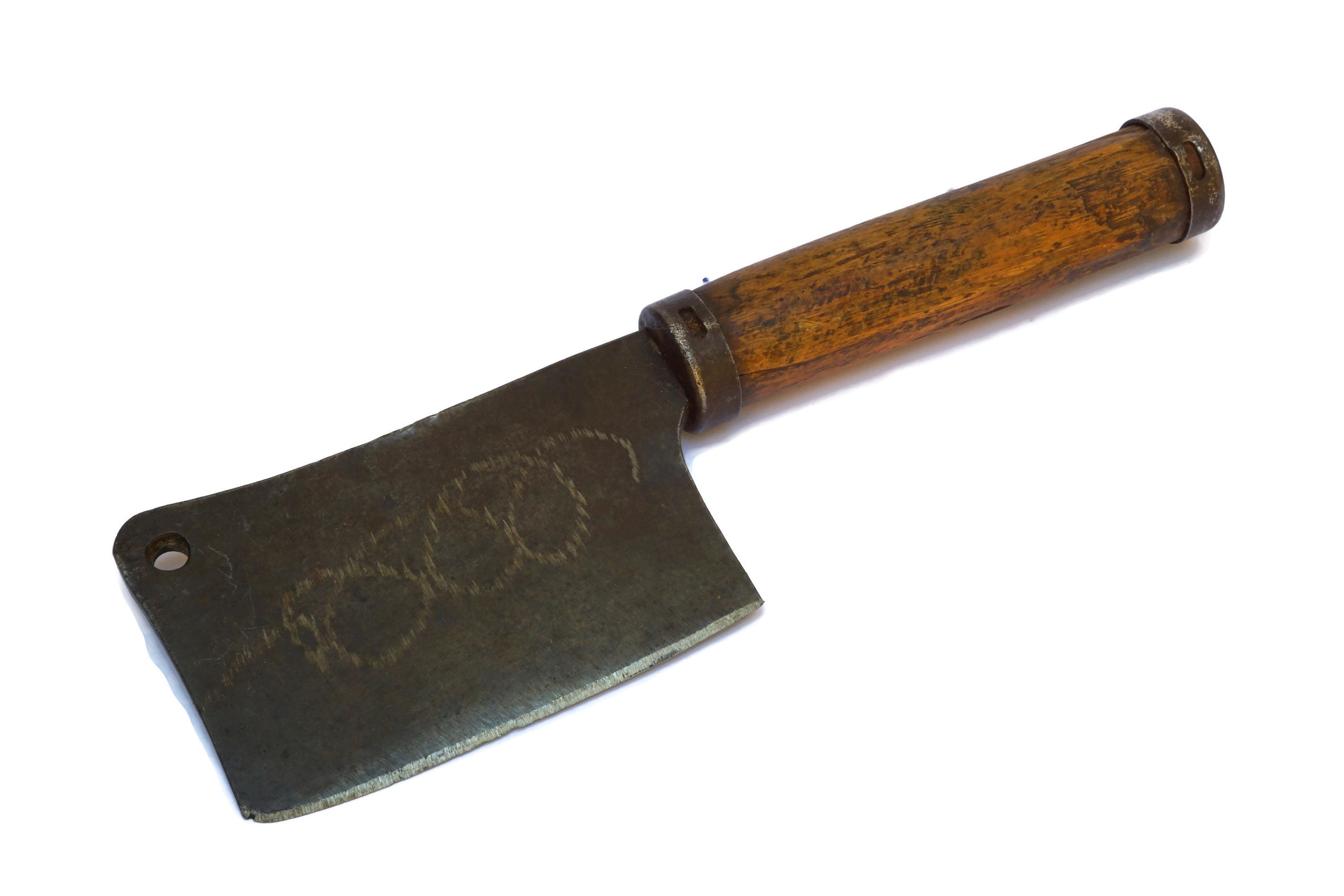 Antique French Meat Cleaver, Kitchen Chopper with Wooden Handle
